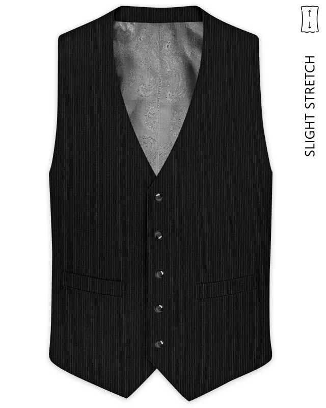 Aurejax-Jade Black Pencil Striped Wool Rich Slight Stretch Waistcoat sold by French Crown
