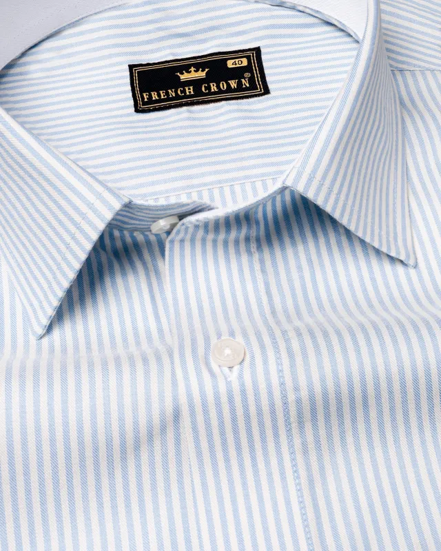 Bright White and Casper Blue Twill Striped Premium Cotton Shirt made by French Crown