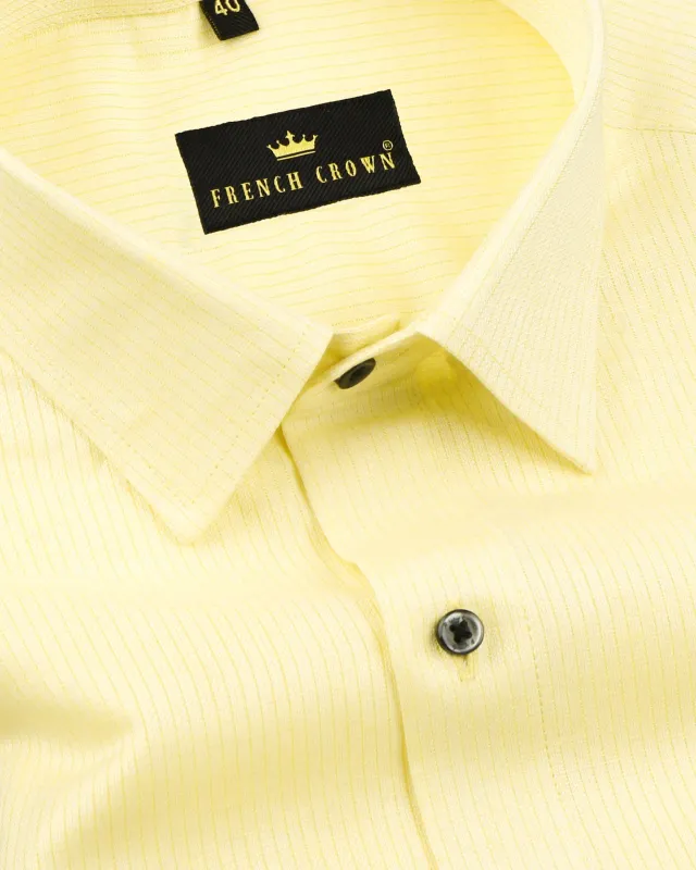 Lemon Yellow Dobby Patterned Giza Cotton shirt made by French Crown