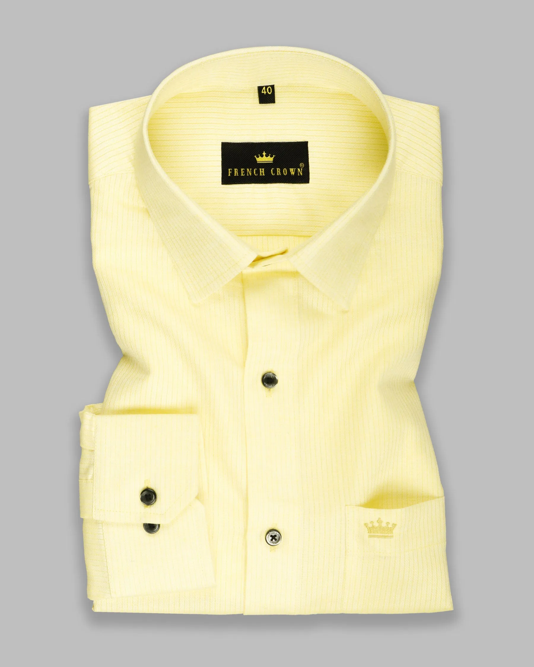 Lemon Yellow Dobby Patterned Giza Cotton shirt sold by French Crown product image thumbnail 3