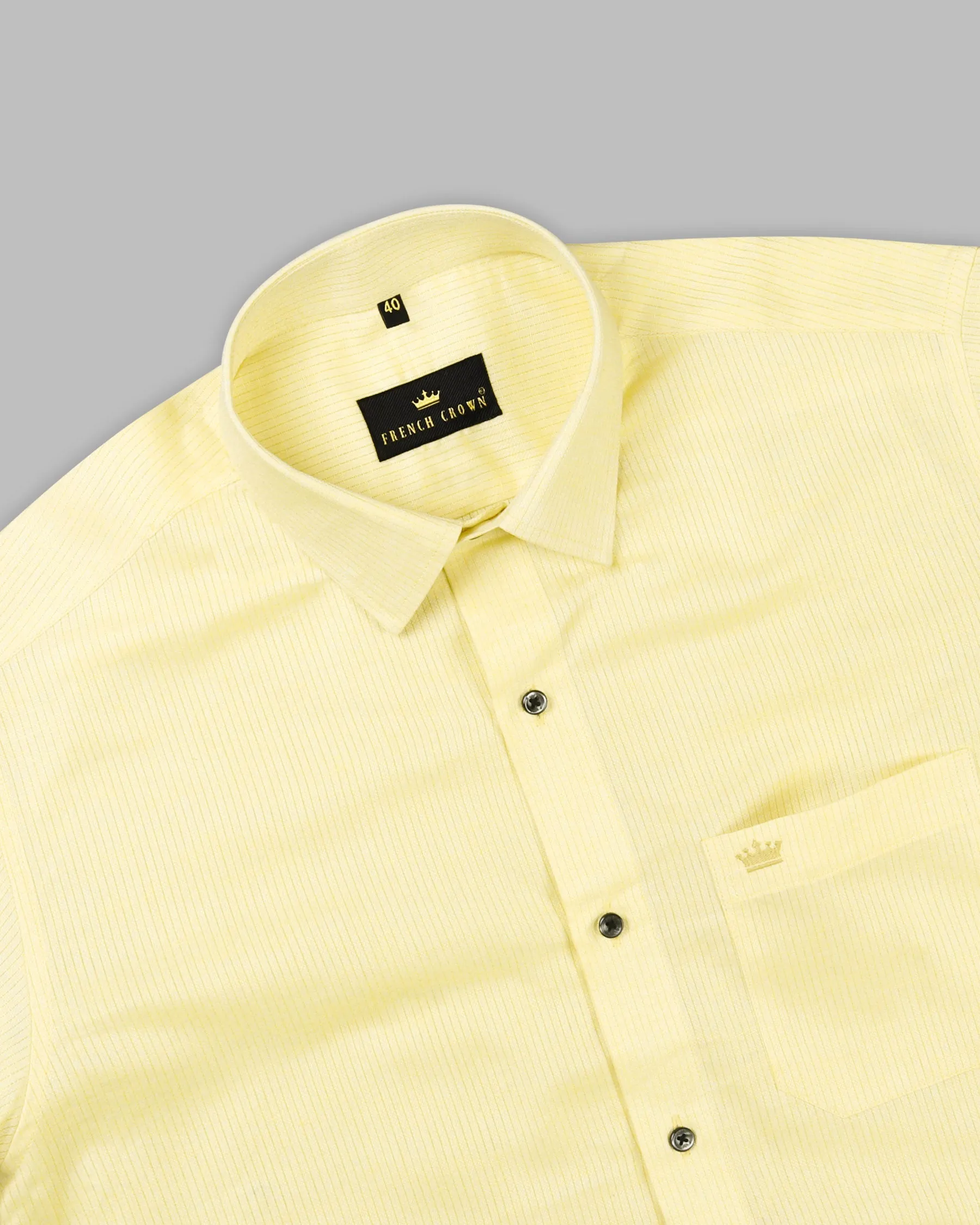 Lemon Yellow Dobby Patterned Giza Cotton shirt sold by French Crown product image thumbnail 4