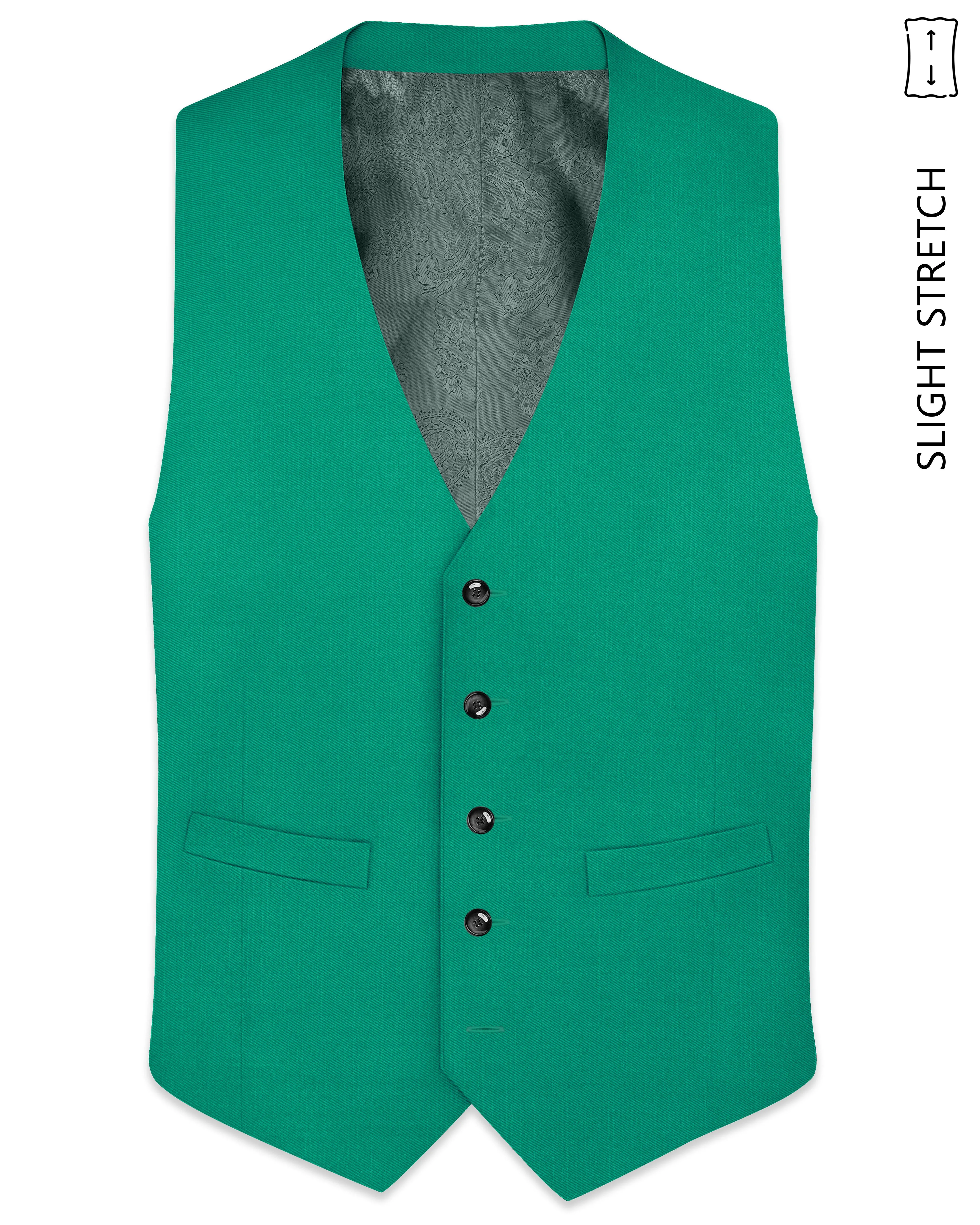 Emerald-Tropical Green Wool Rich Slight Stretch Waistcoat sold by French Crown