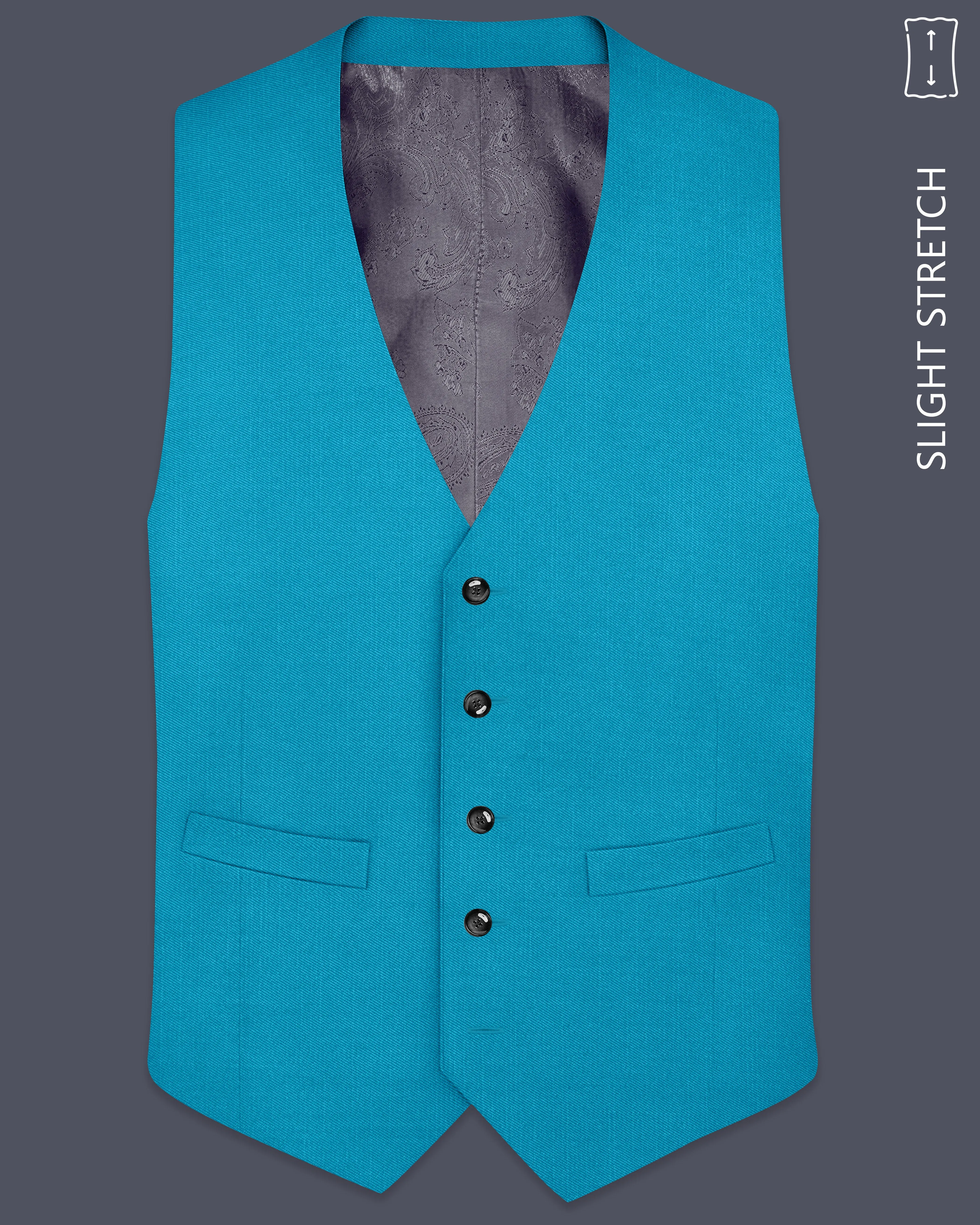 Atlantic-Bondi Blue Wool Rich Slight Stretch Waistcoat sold by French Crown