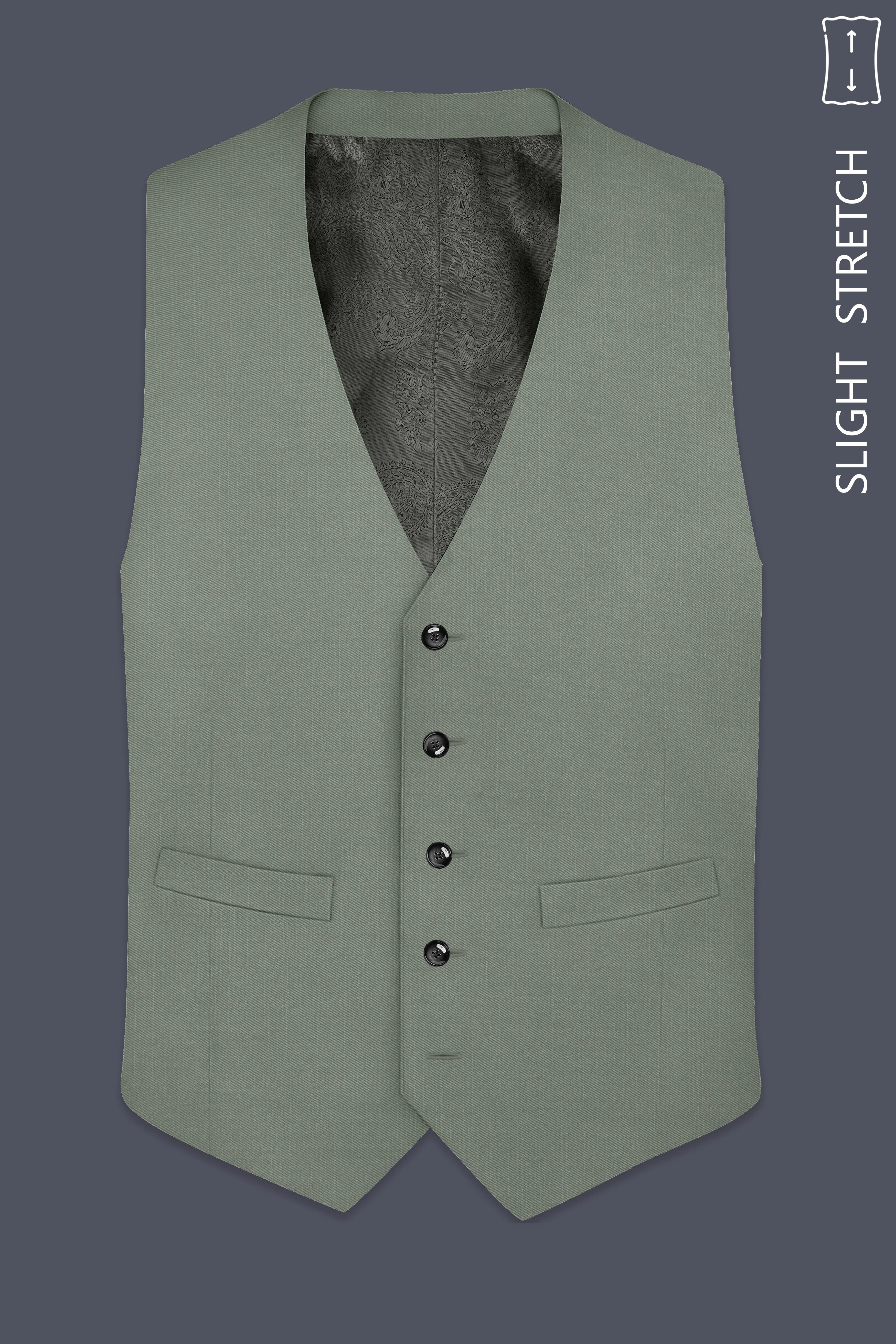 Sage-Smokey Green Wool Rich Slight Stretch Waistcoat sold by French Crown product image thumbnail 2