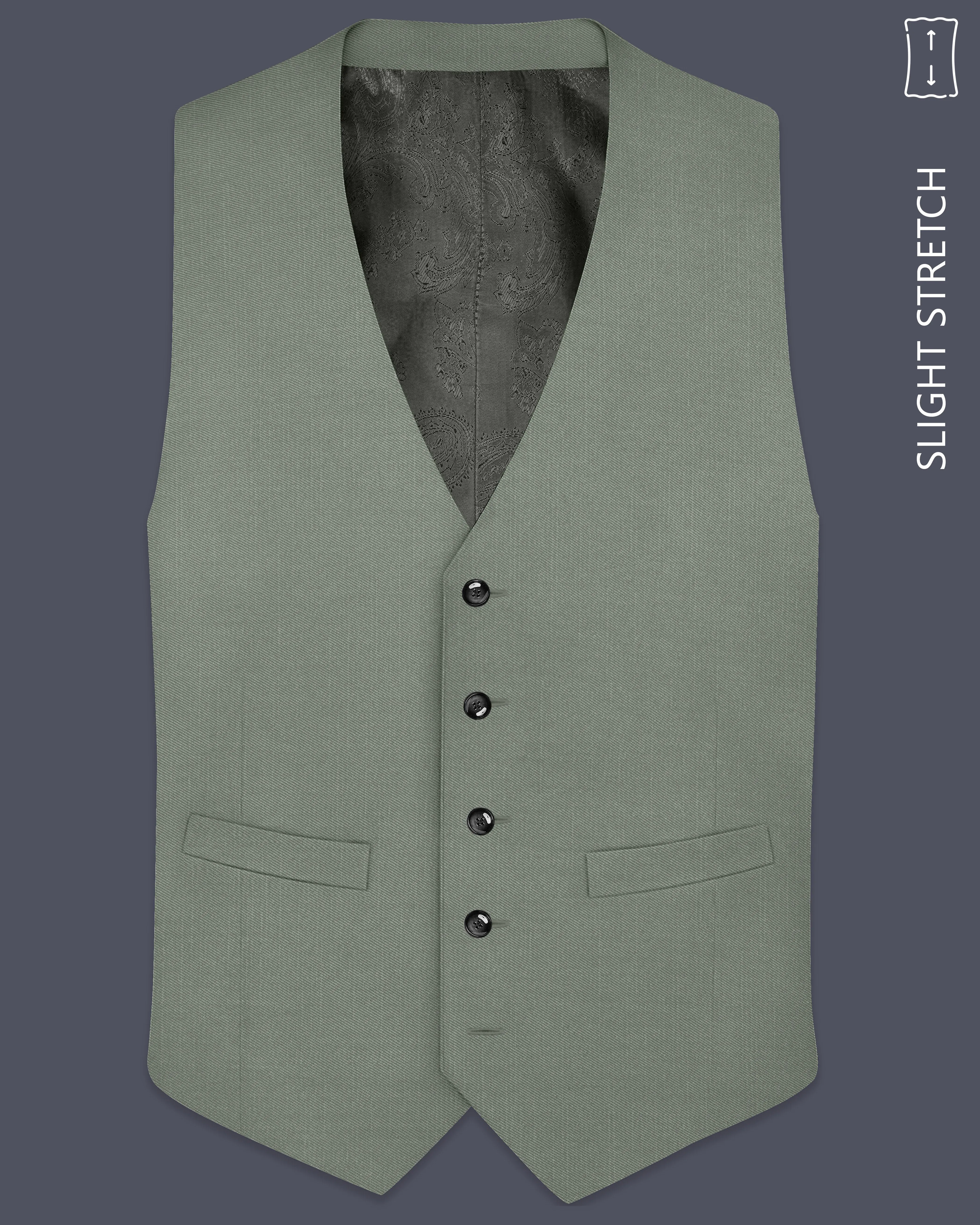Sage-Smokey Green Wool Rich Slight Stretch Waistcoat sold by French Crown