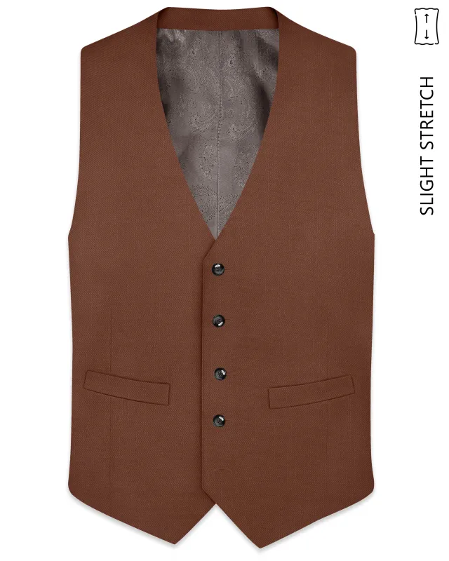 Sienna-Rust Brown Wool Rich Slight Stretch Waistcoat made by French Crown