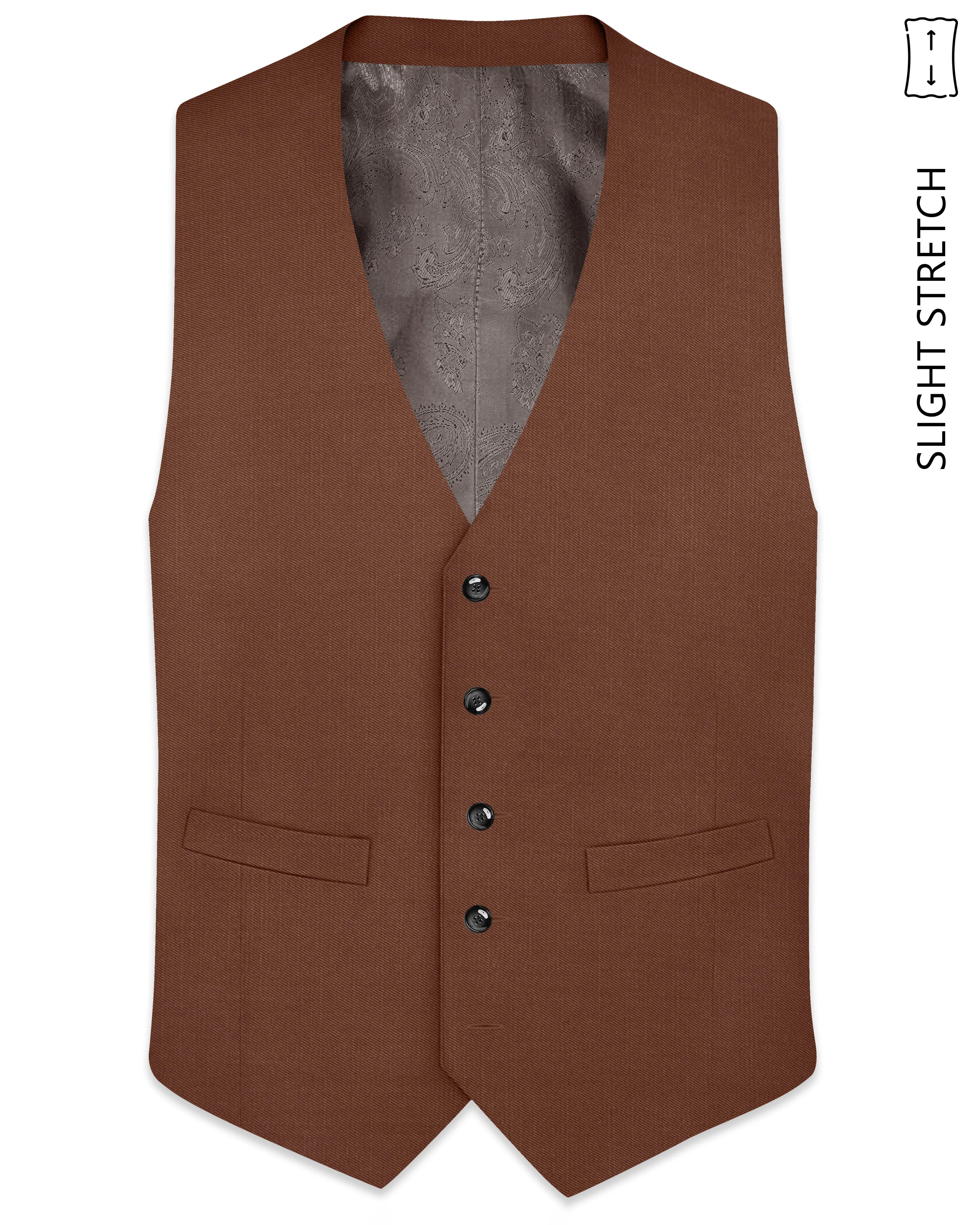 Sienna-Rust Brown Wool Rich Slight Stretch Waistcoat sold by French Crown
