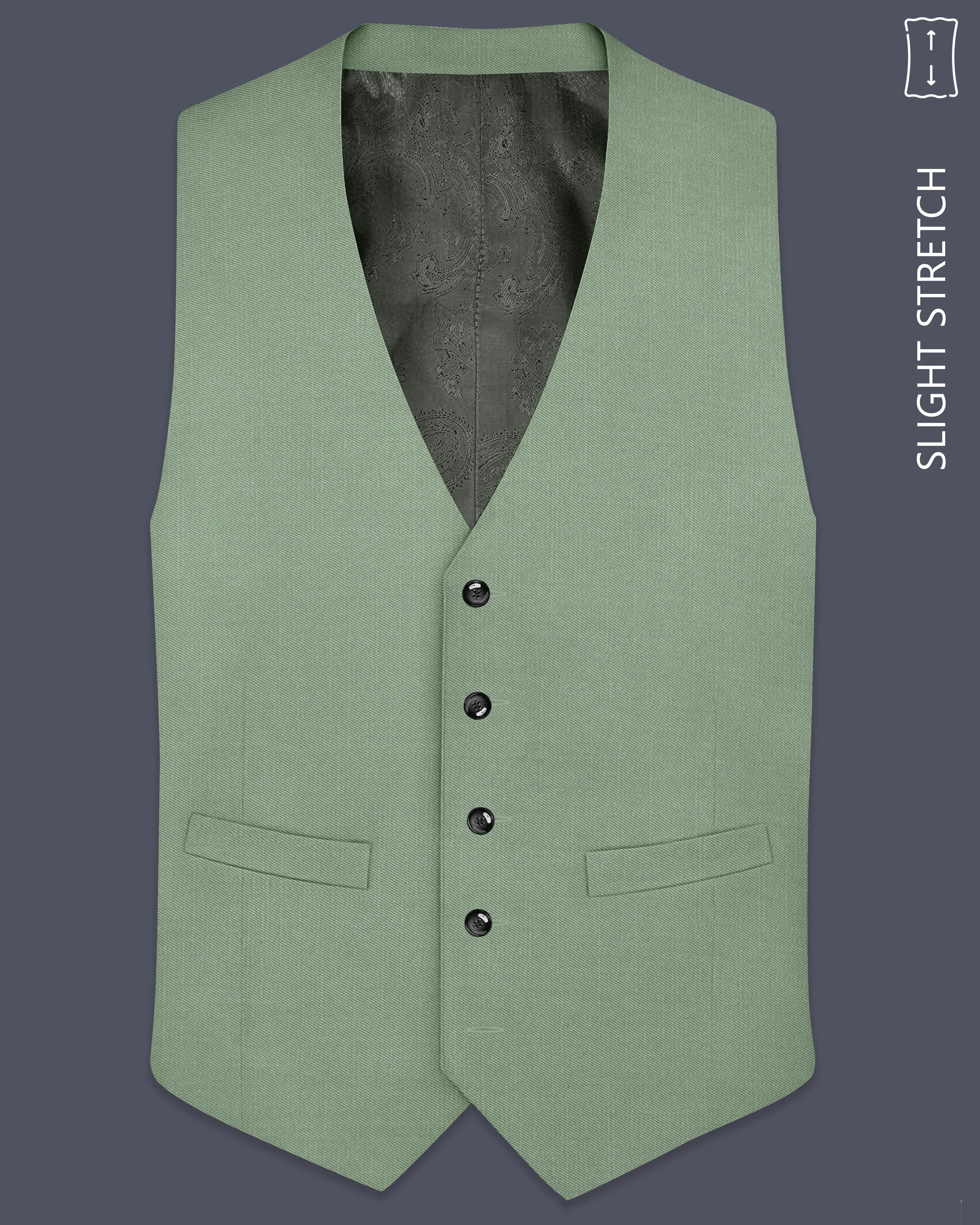 Basil-Spanish Green Wool Rich Slight Stretch Waistcoat sold by French Crown