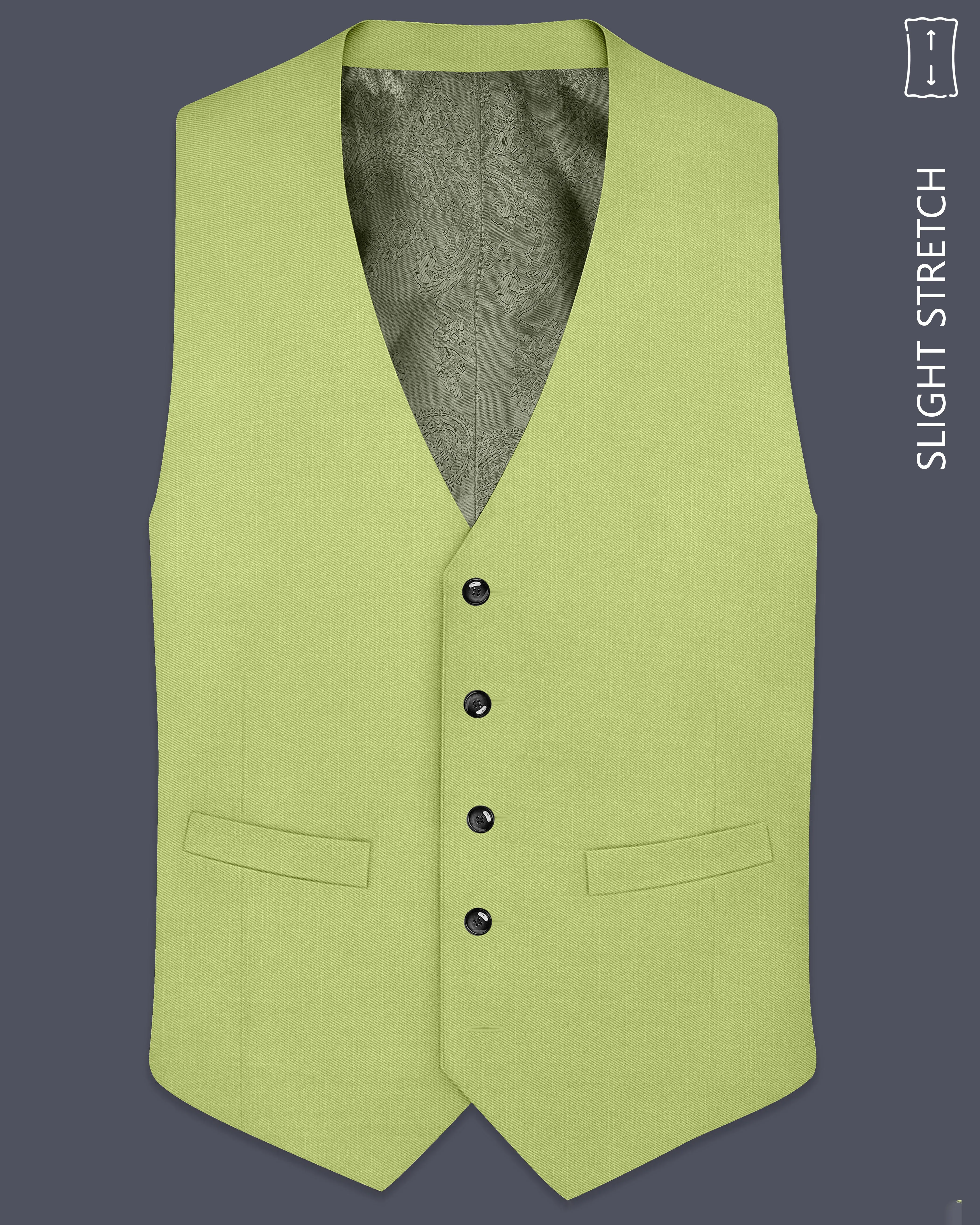 Ochre-Tan Green Wool Rich Slight Stretch Waistcoat sold by French Crown