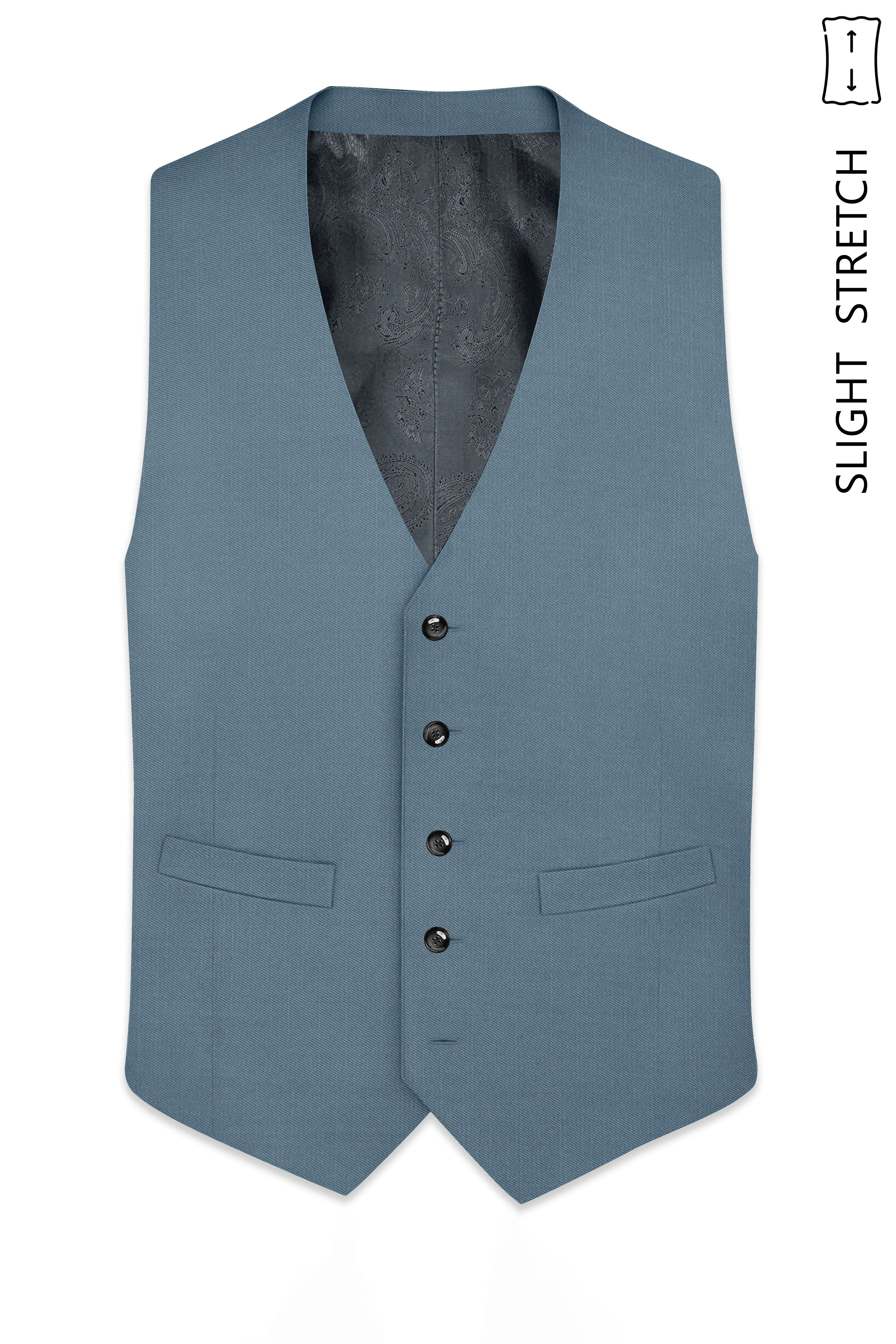 Sapphire-Fiord Blue Wool Rich Slight Stretch Waistcoat sold by French Crown product image thumbnail 2