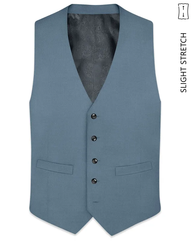Sapphire-Fiord Blue Wool Rich Slight Stretch Waistcoat made by French Crown