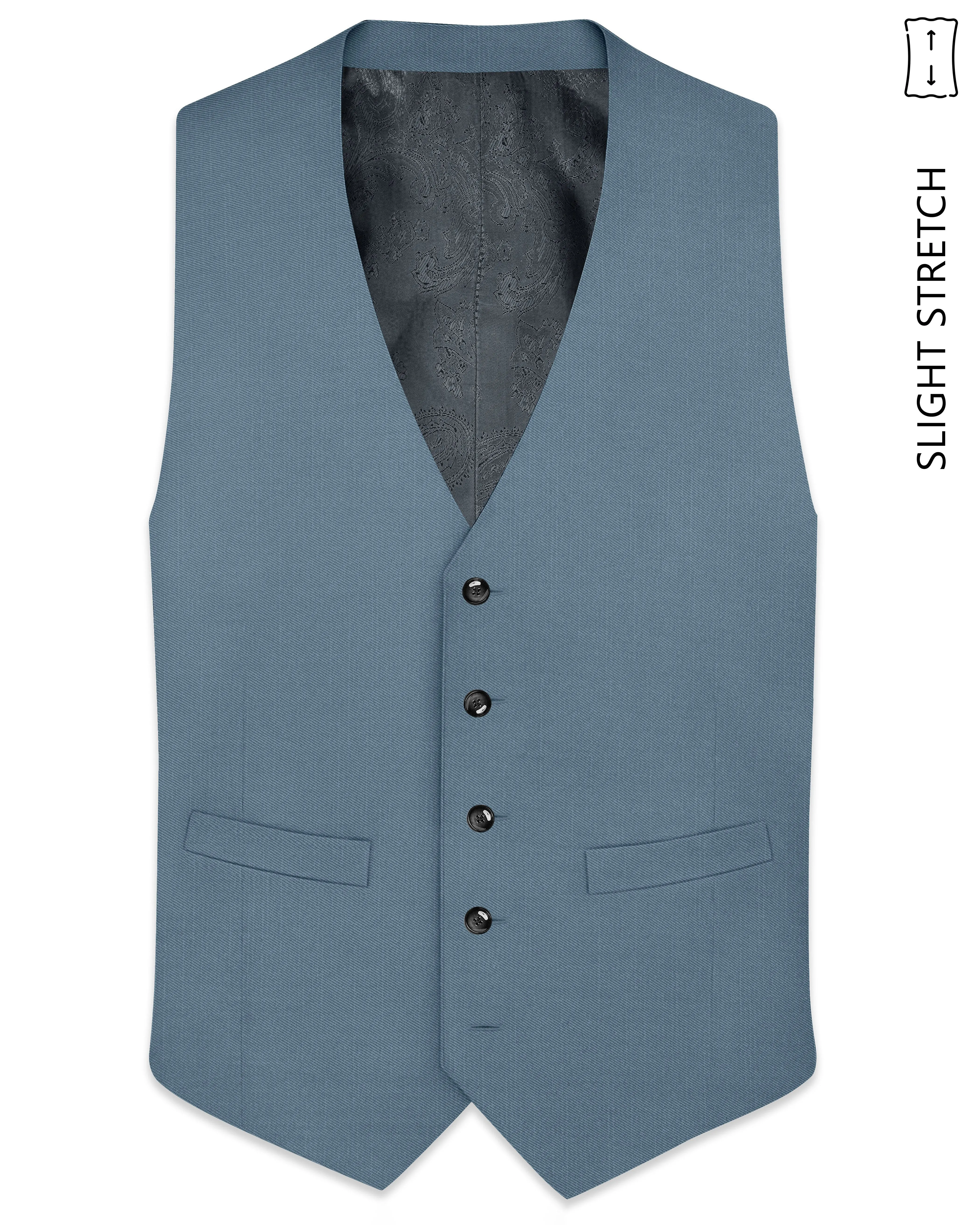 Sapphire-Fiord Blue Wool Rich Slight Stretch Waistcoat sold by French Crown