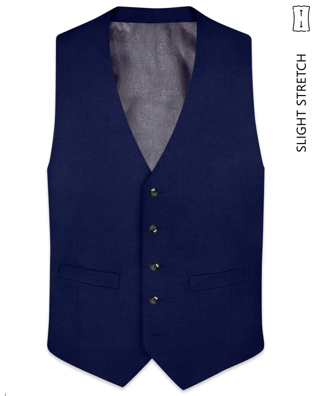 Obsidio-Ebony Navy Blue Wool Rich Slight Stretch Waistcoat made by French Crown