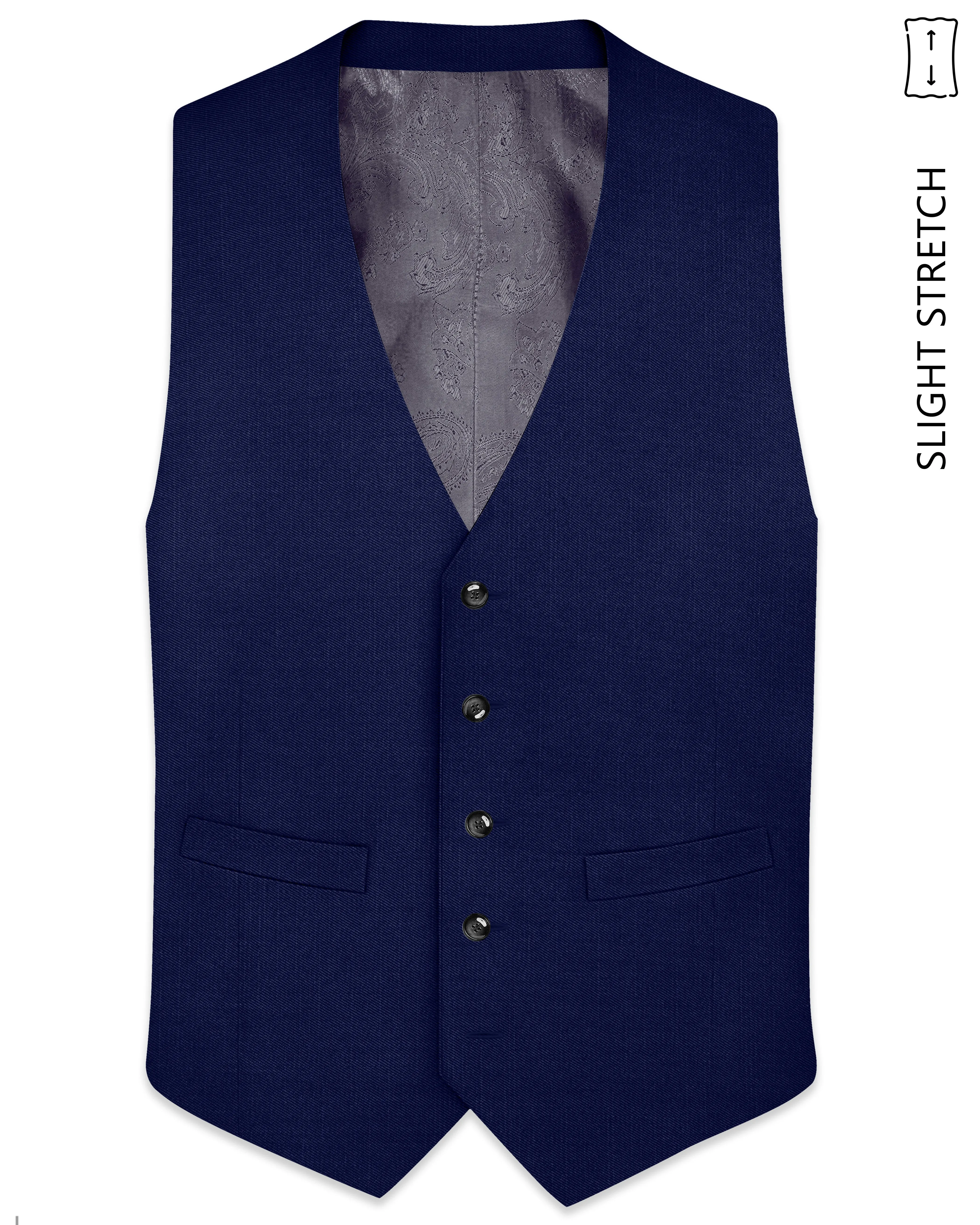 Obsidio-Ebony Navy Blue Wool Rich Slight Stretch Waistcoat sold by French Crown