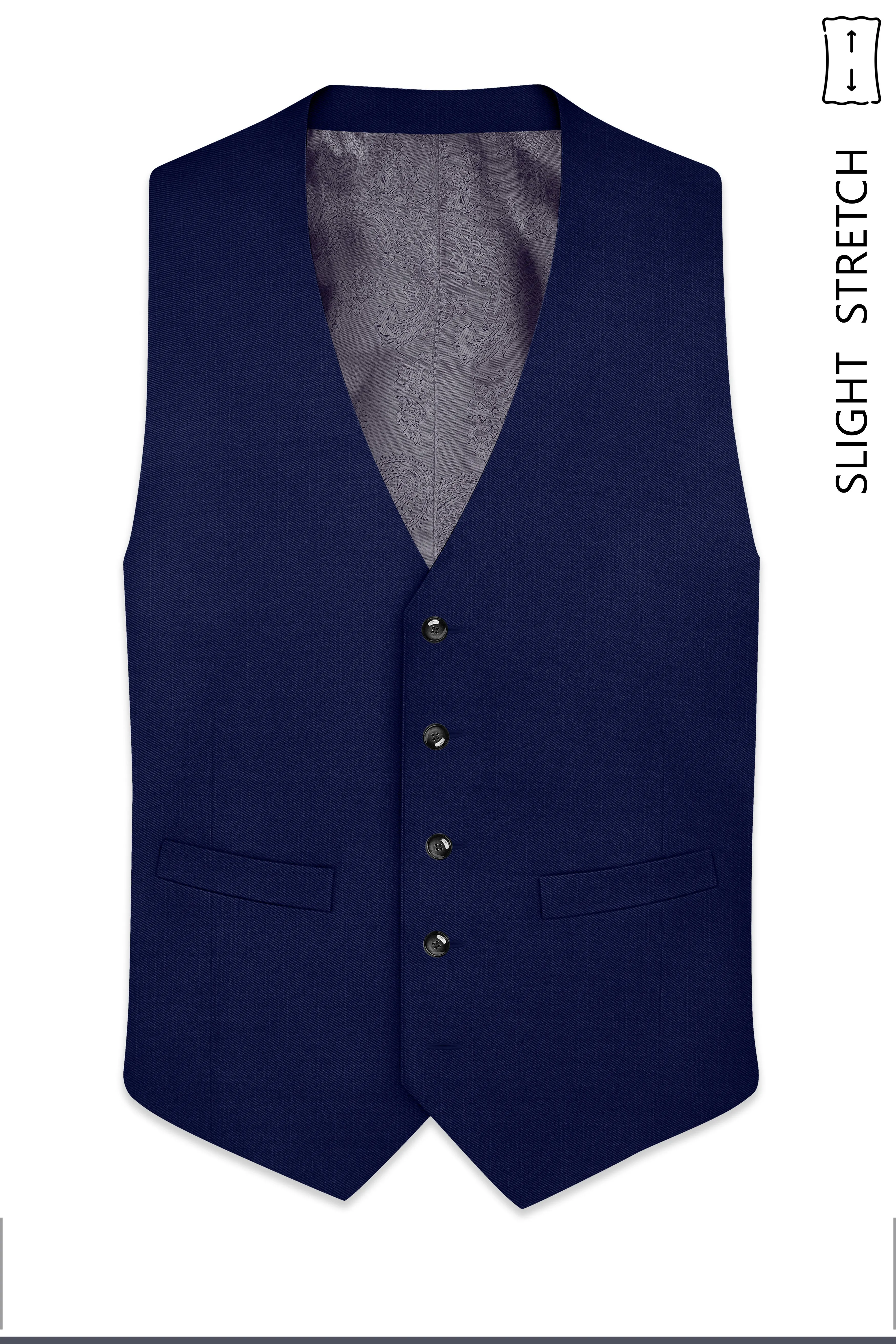 Obsidio-Ebony Navy Blue Wool Rich Slight Stretch Waistcoat sold by French Crown product image thumbnail 2