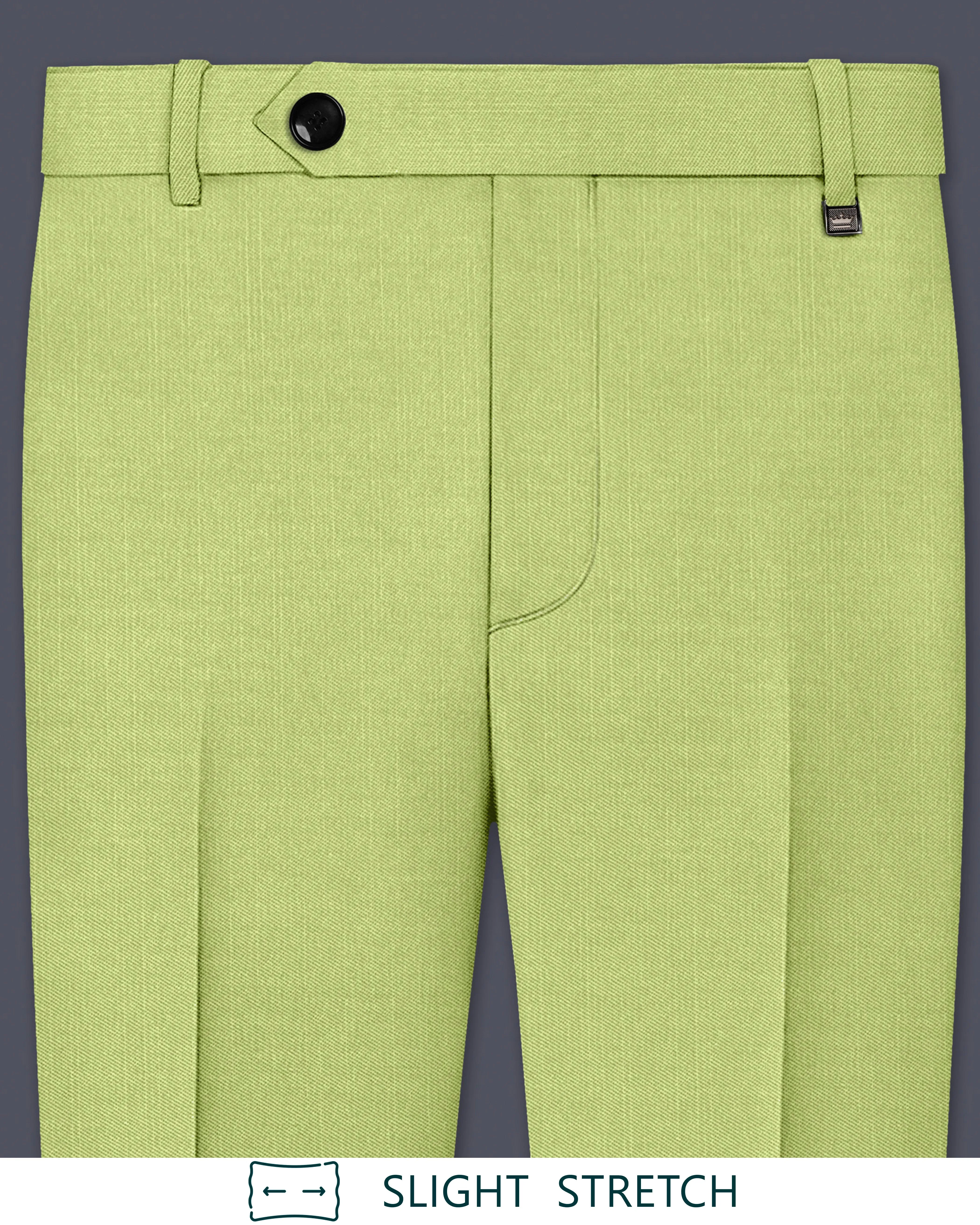 Ochre-Tan Green Wool Rich Slight Stretch Waistband Pant sold by French Crown