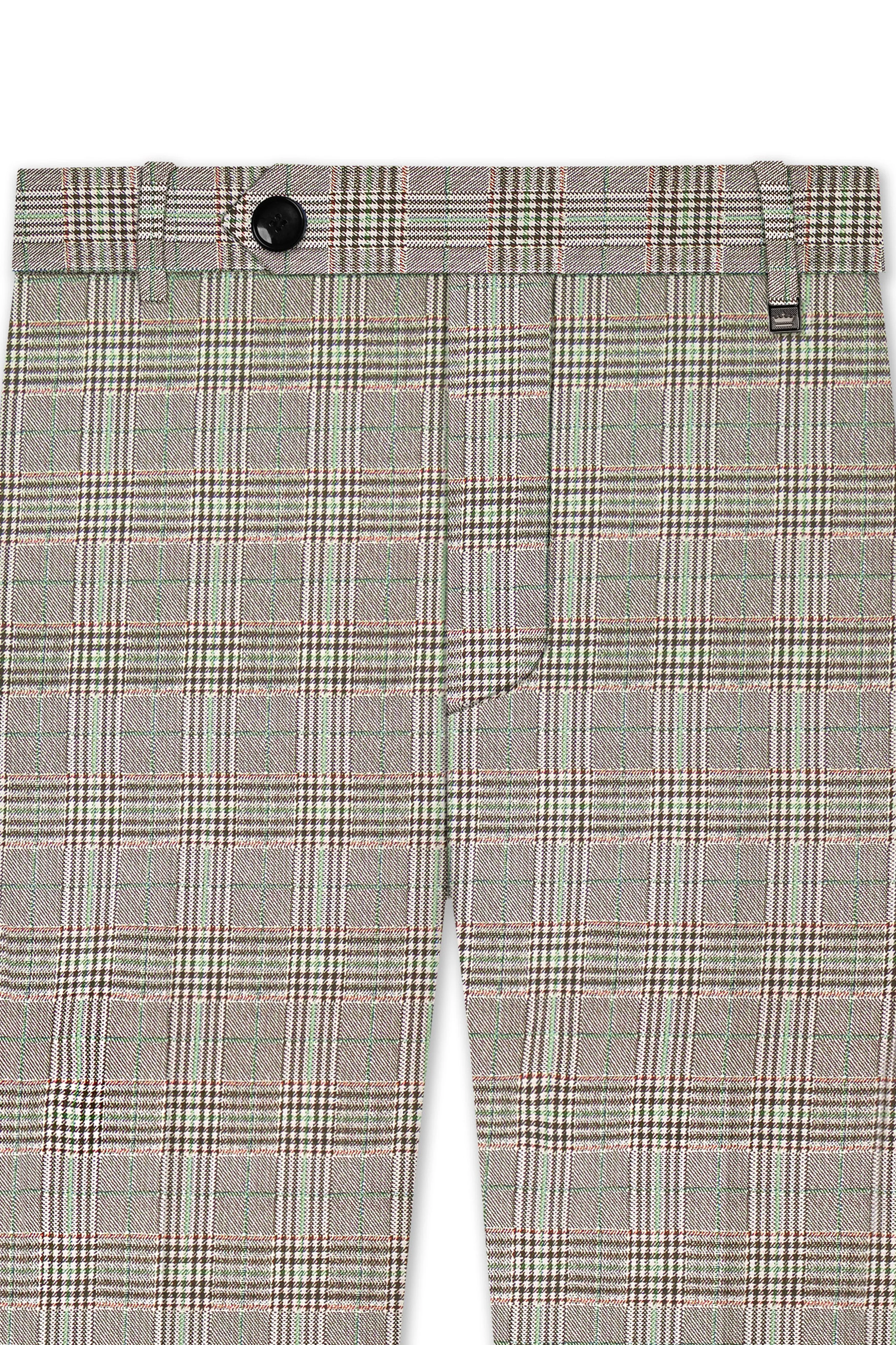 Truffle-Cafe Noir Brown Plaid Wool Rich Stretchable Waistband Pant sold by French Crown product image thumbnail 4