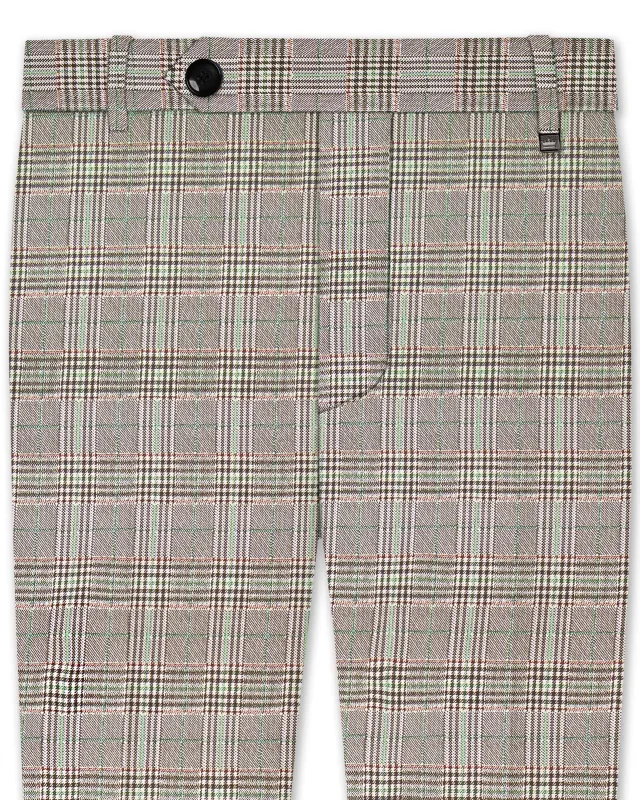 Truffle-Cafe Noir Brown Plaid Wool Rich Stretchable Waistband Pant made by French Crown