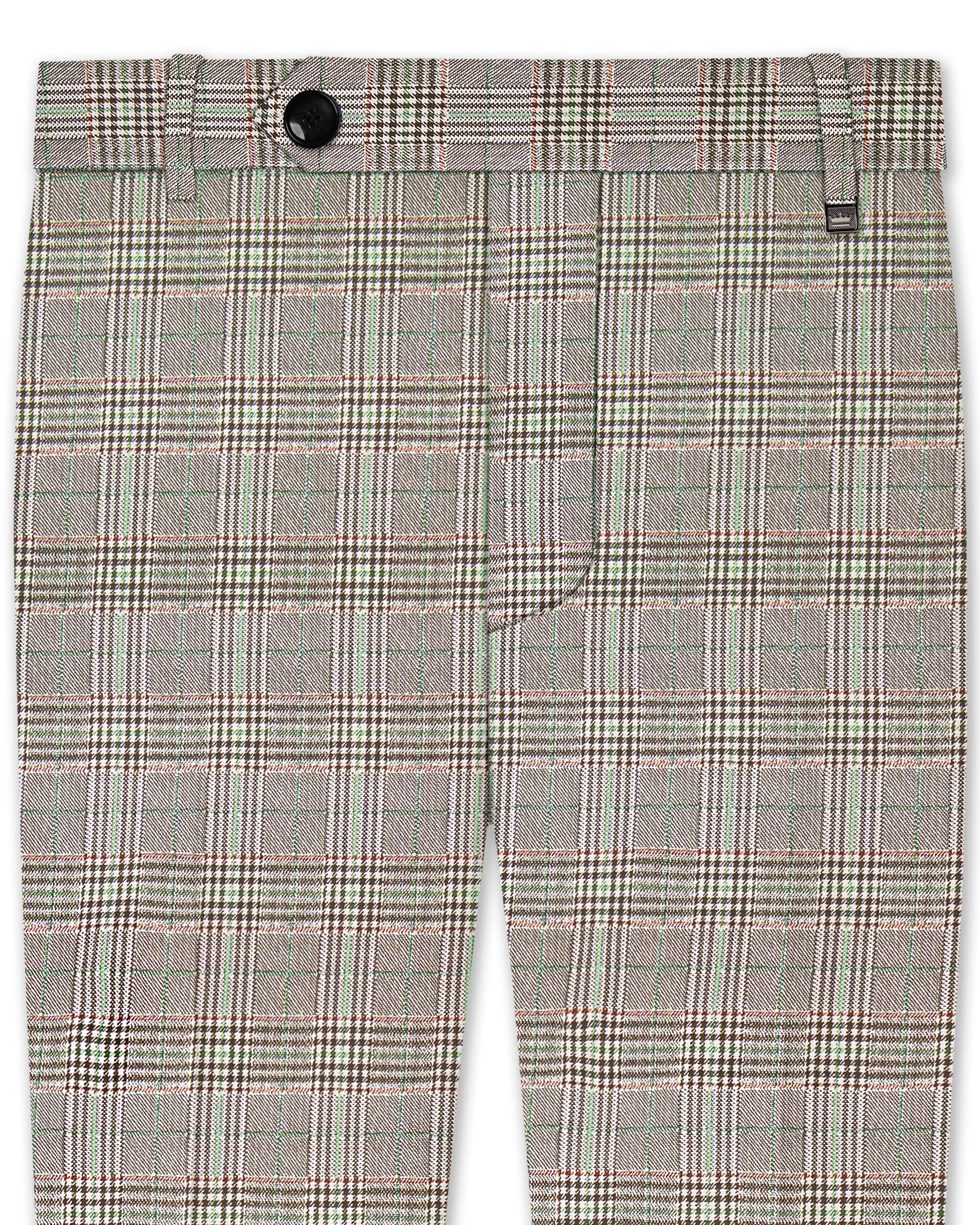 Truffle-Cafe Noir Brown Plaid Wool Rich Stretchable Waistband Pant sold by French Crown