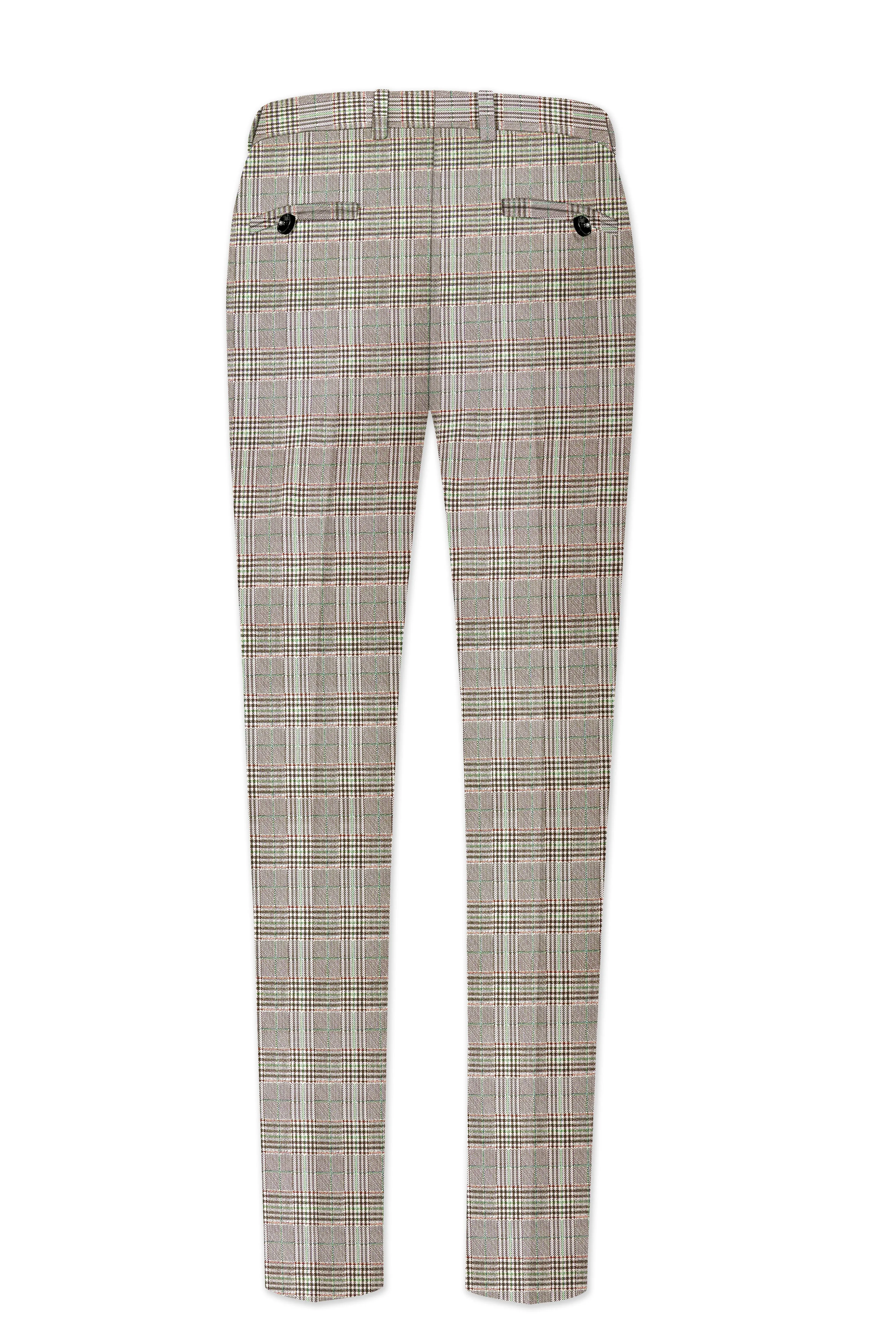 Truffle-Cafe Noir Brown Plaid Wool Rich Stretchable Waistband Pant sold by French Crown product image thumbnail 5