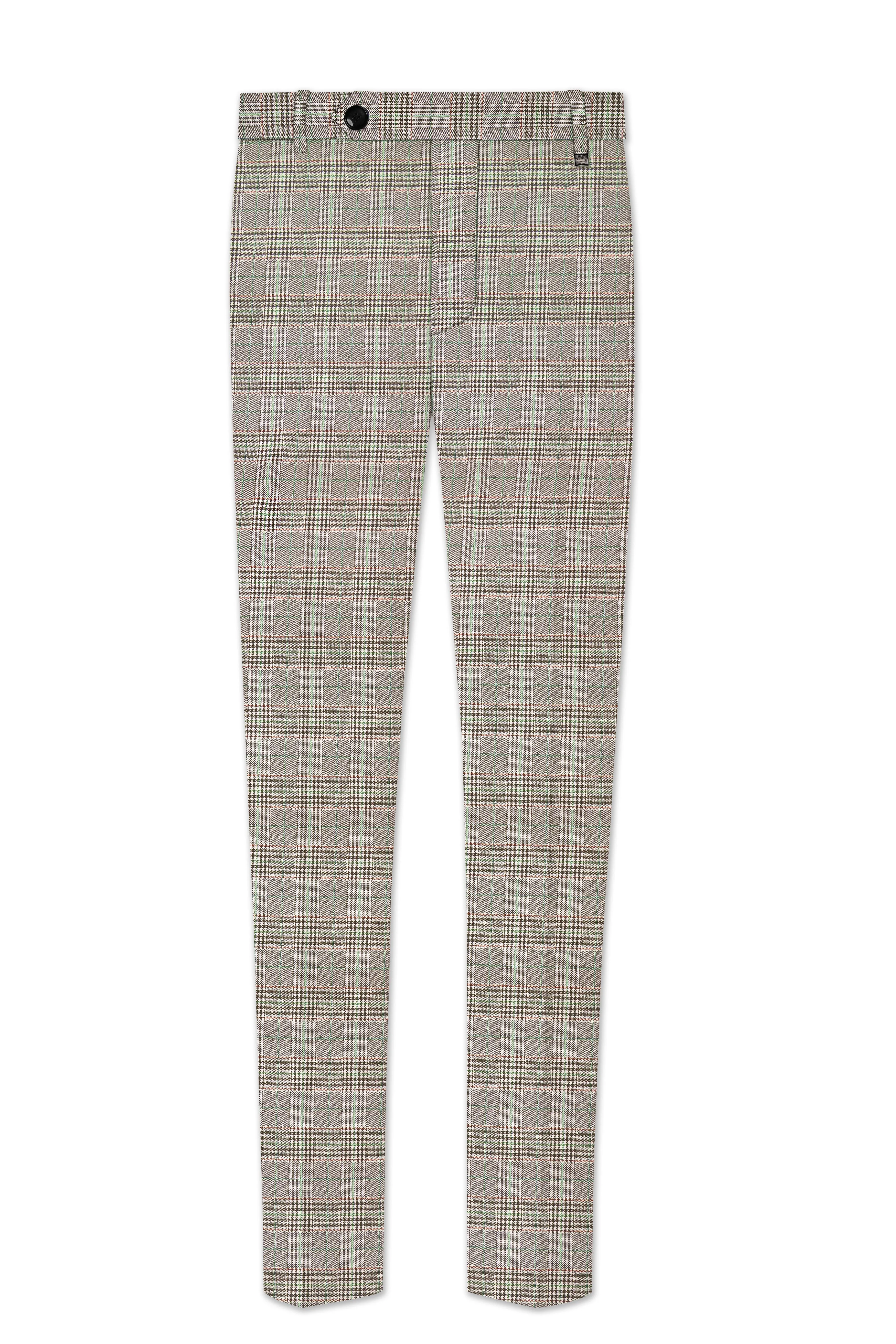 Truffle-Cafe Noir Brown Plaid Wool Rich Stretchable Waistband Pant sold by French Crown product image thumbnail 2