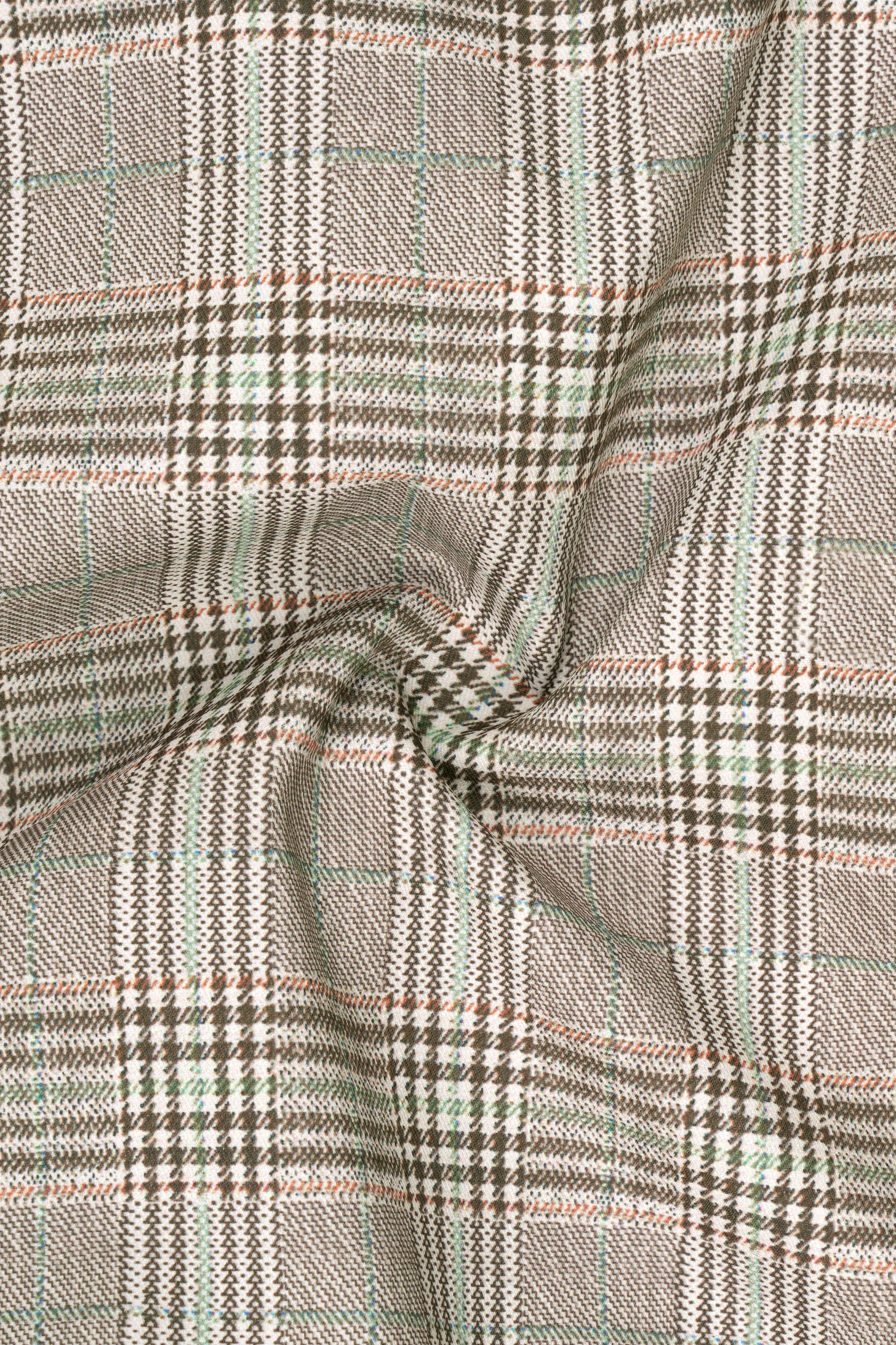 Truffle-Cafe Noir Brown Plaid Wool Rich Stretchable Waistband Pant sold by French Crown product image thumbnail 3
