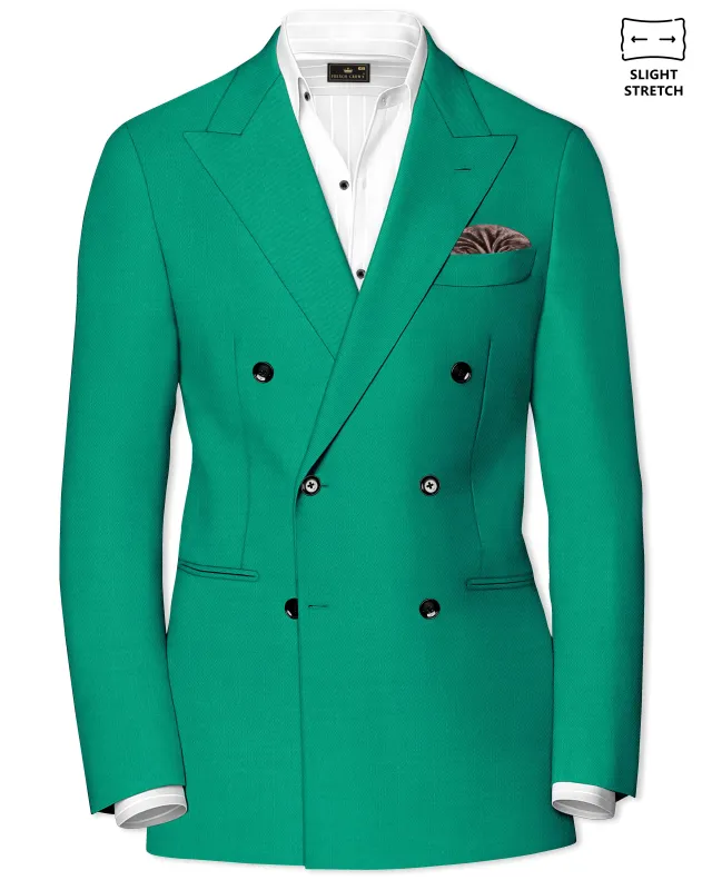 Emerald-Tropical Green Wool Rich Slight Stretch Double Breasted Blazer made by French Crown