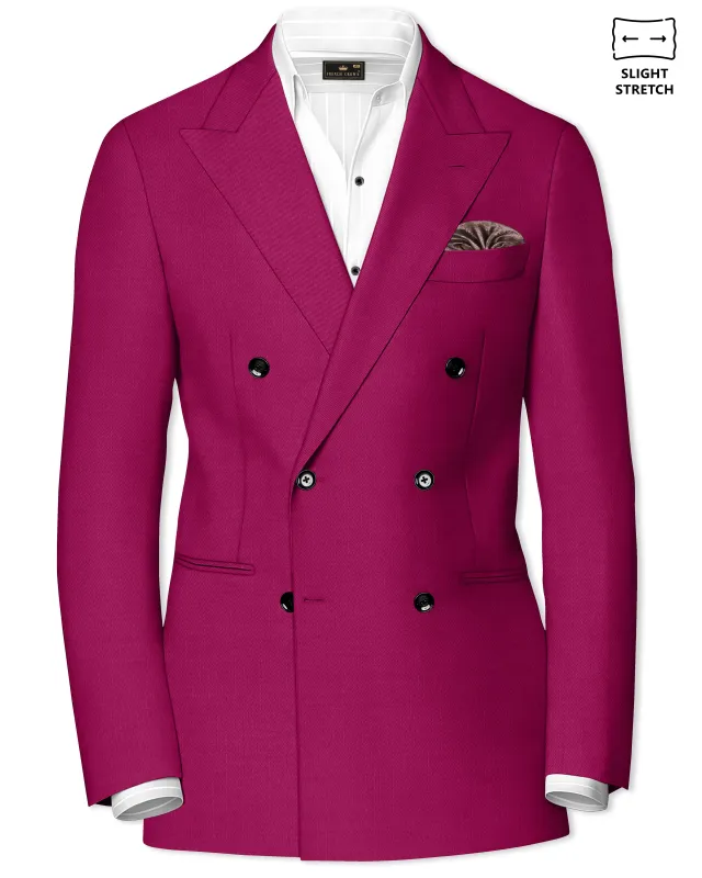 Orchid-Mulberry Pink Wool Rich Slight Stretch Double Breasted Blazer made by French Crown