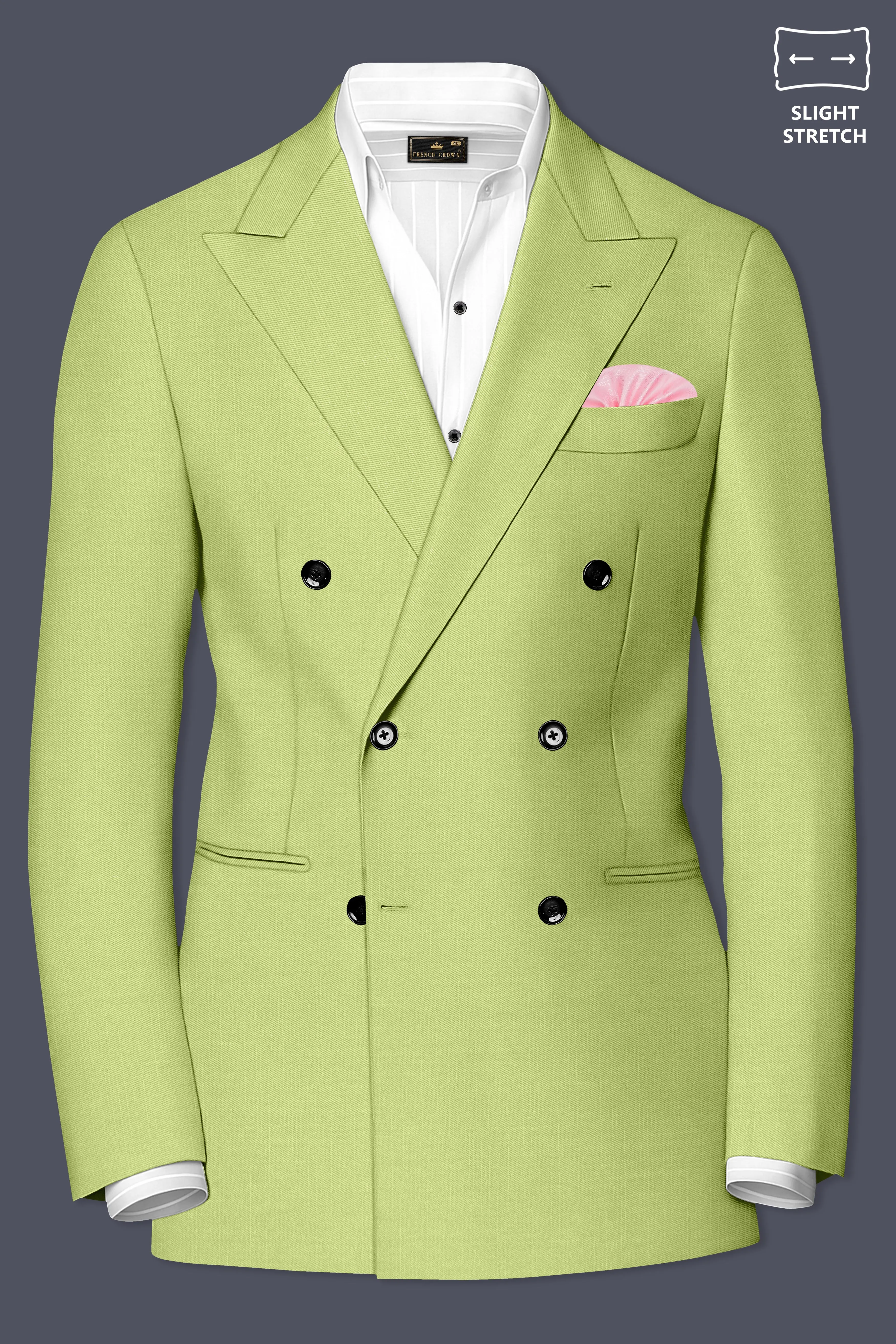 Ochre-Tan Green Wool Rich Slight Stretch Double Breasted Blazer sold by French Crown product image thumbnail 2