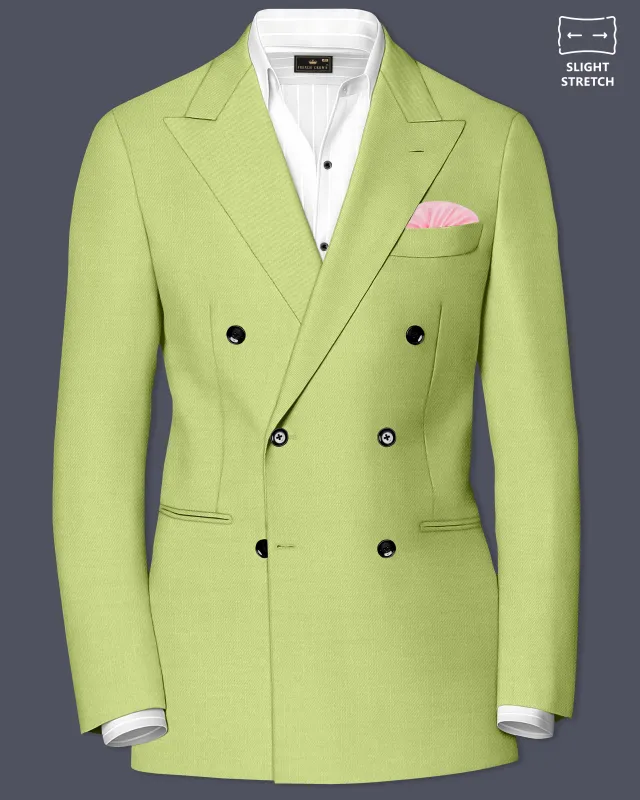 Ochre-Tan Green Wool Rich Slight Stretch Double Breasted Blazer made by French Crown