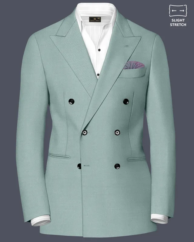 Tropic-Cadet Green Wool Rich Slight Stretch Double Breasted Blazer made by French Crown