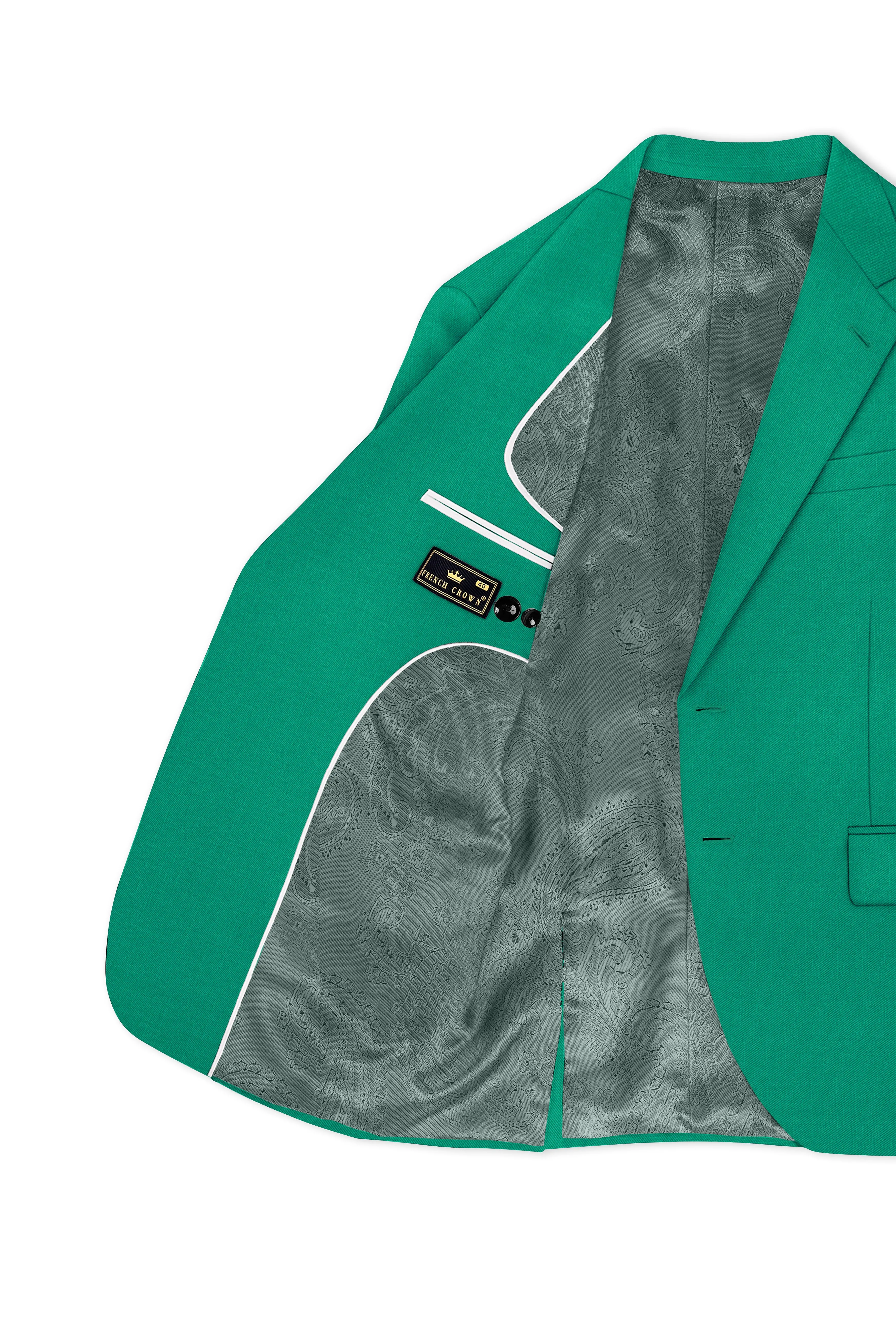 Emerald-Tropical Green Wool Rich Slight Stretch Single Breasted Blazer sold by French Crown product image thumbnail 5