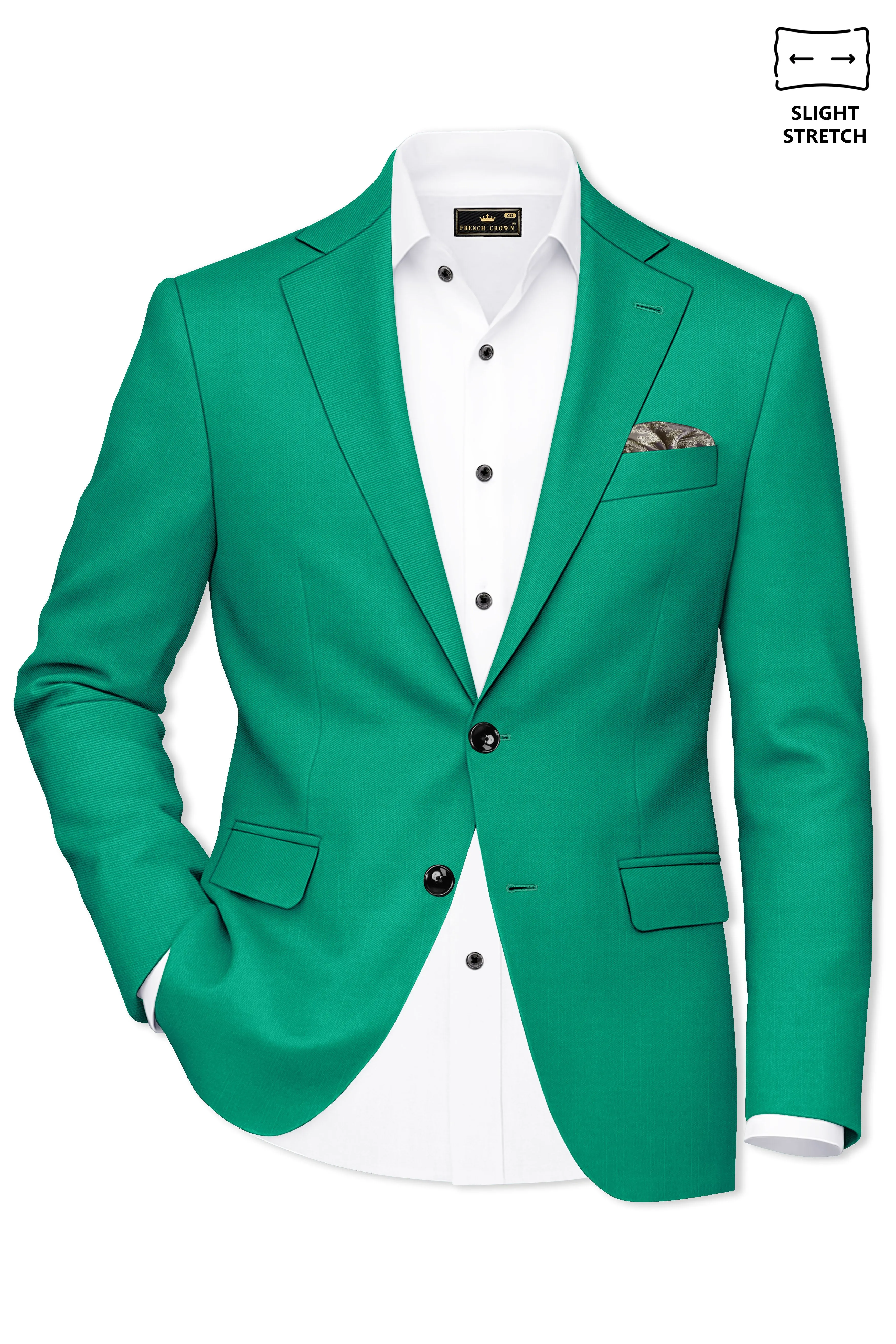 Emerald-Tropical Green Wool Rich Slight Stretch Single Breasted Blazer sold by French Crown product image thumbnail 2