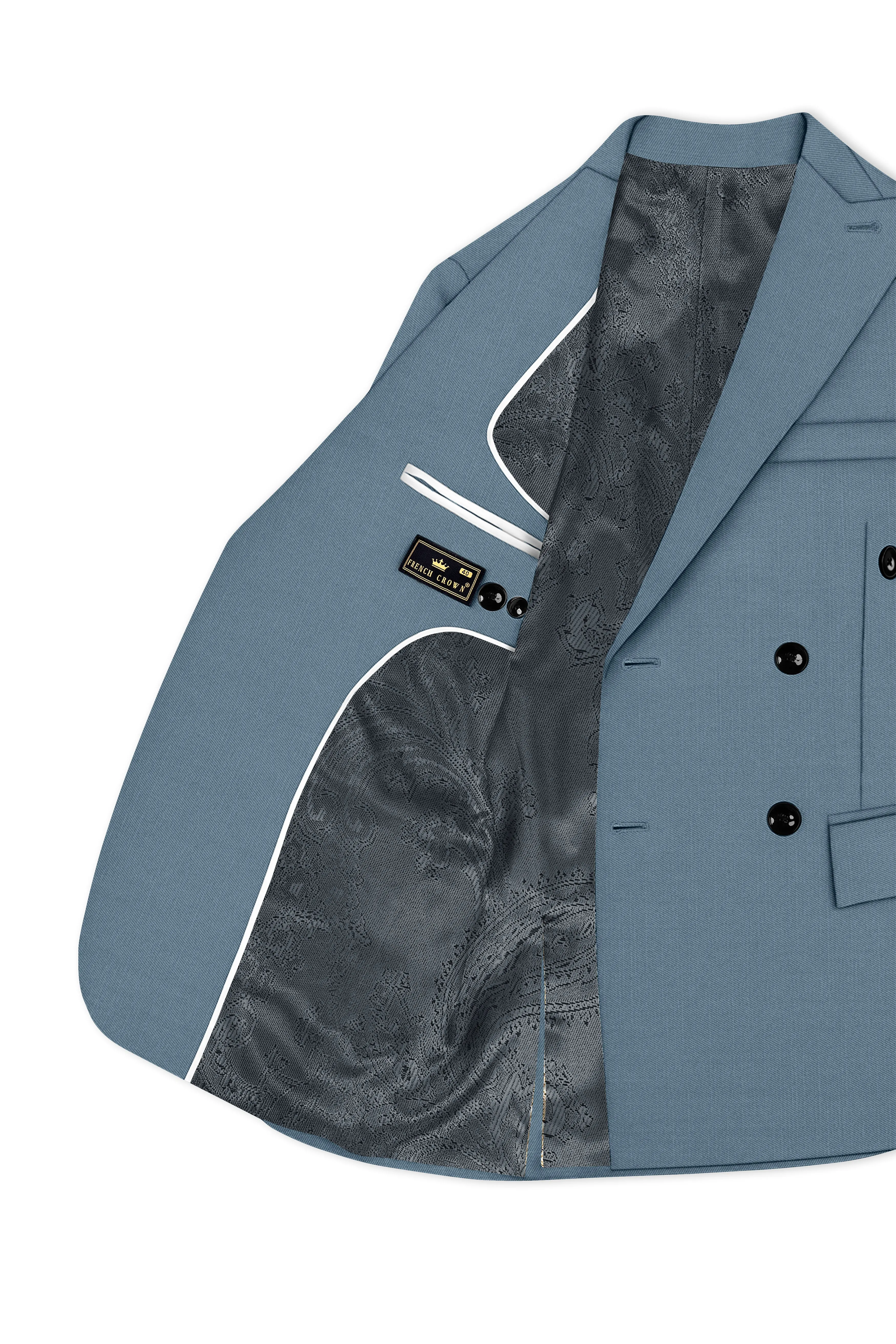 Sapphire-Fiord Blue Wool Rich Slight Stretch Double Breasted Blazer sold by French Crown product image thumbnail 5