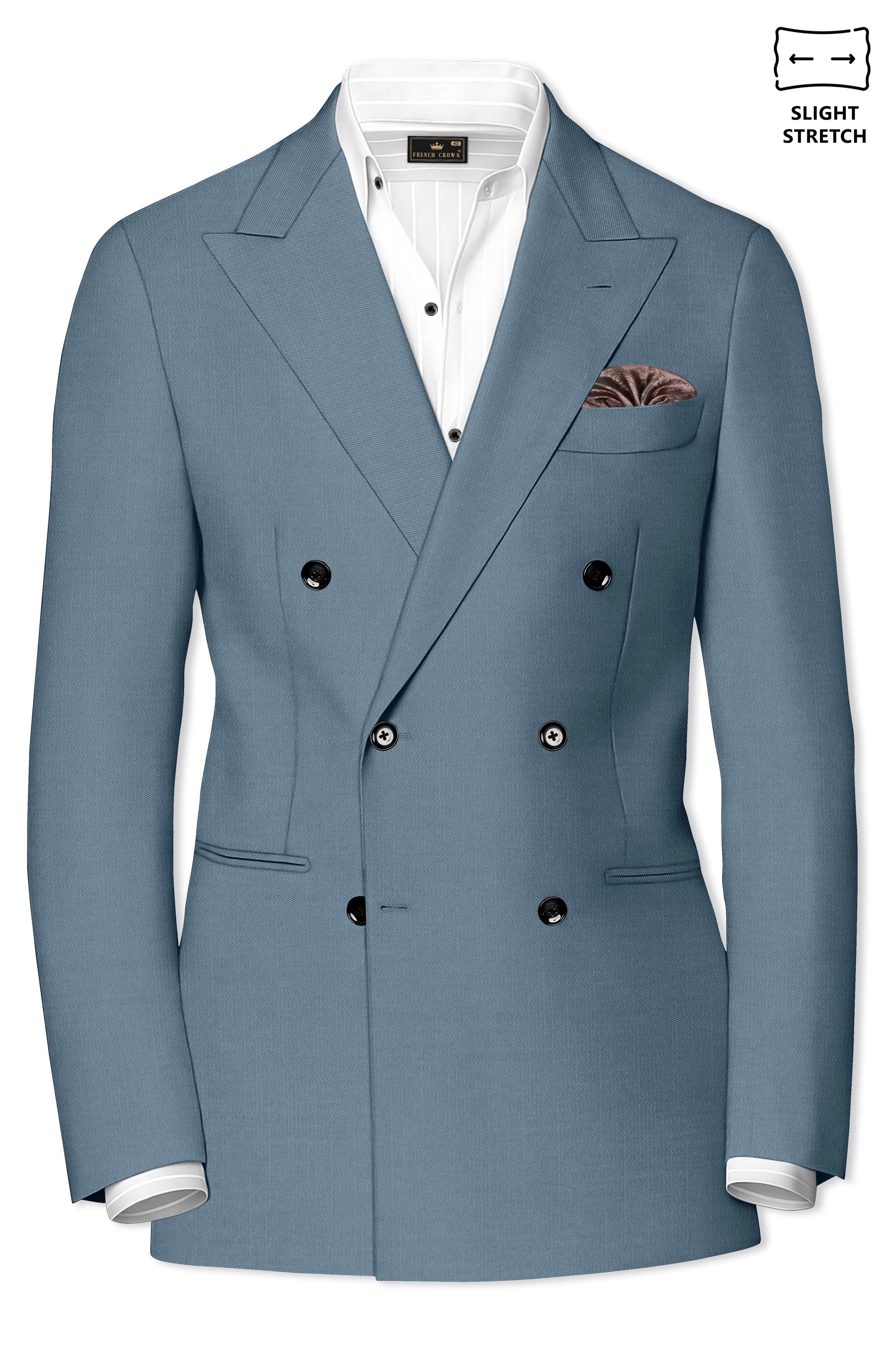 Sapphire-Fiord Blue Wool Rich Slight Stretch Double Breasted Blazer sold by French Crown product image thumbnail 2