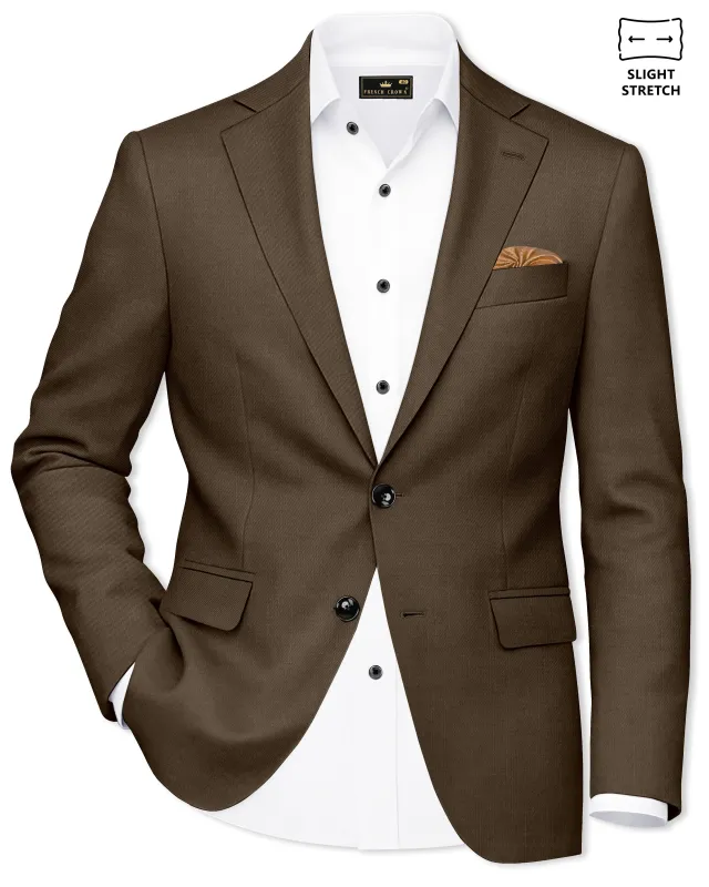 Terrano-Mocha Brown Wool Rich Slight Stretch Single Breasted Blazer made by French Crown
