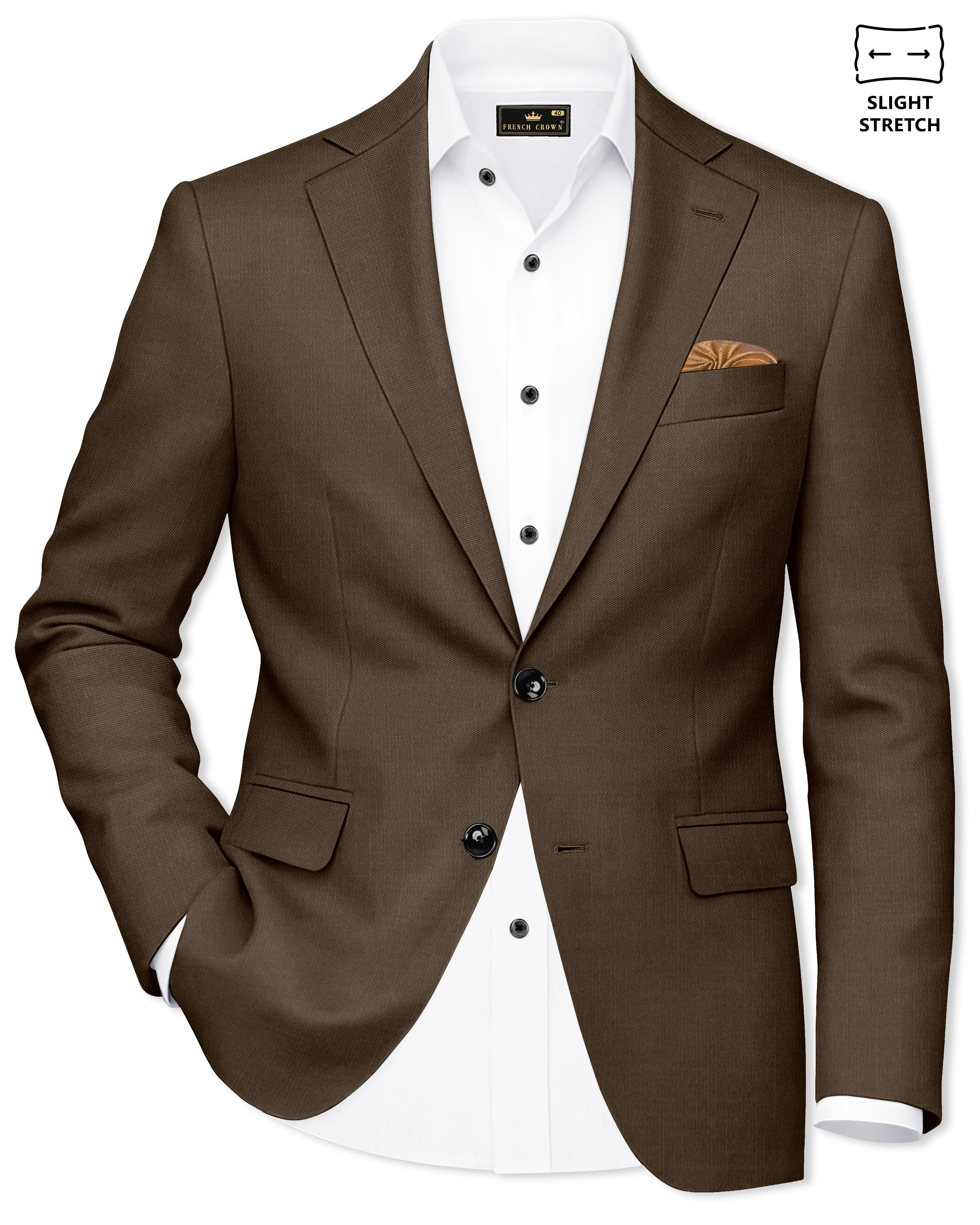Terrano-Mocha Brown Wool Rich Slight Stretch Single Breasted Blazer sold by French Crown