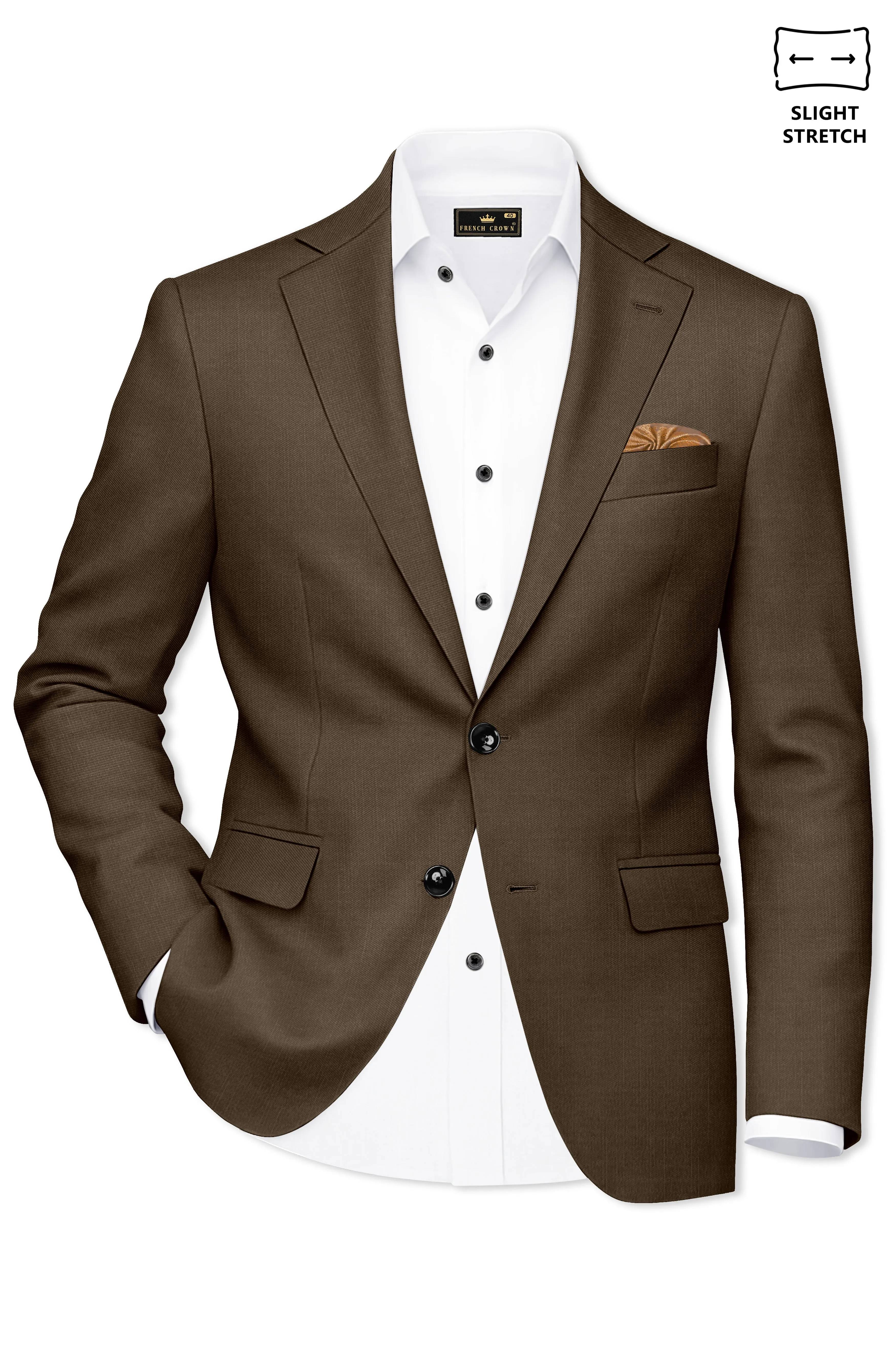 Terrano-Mocha Brown Wool Rich Slight Stretch Single Breasted Blazer sold by French Crown product image thumbnail 2