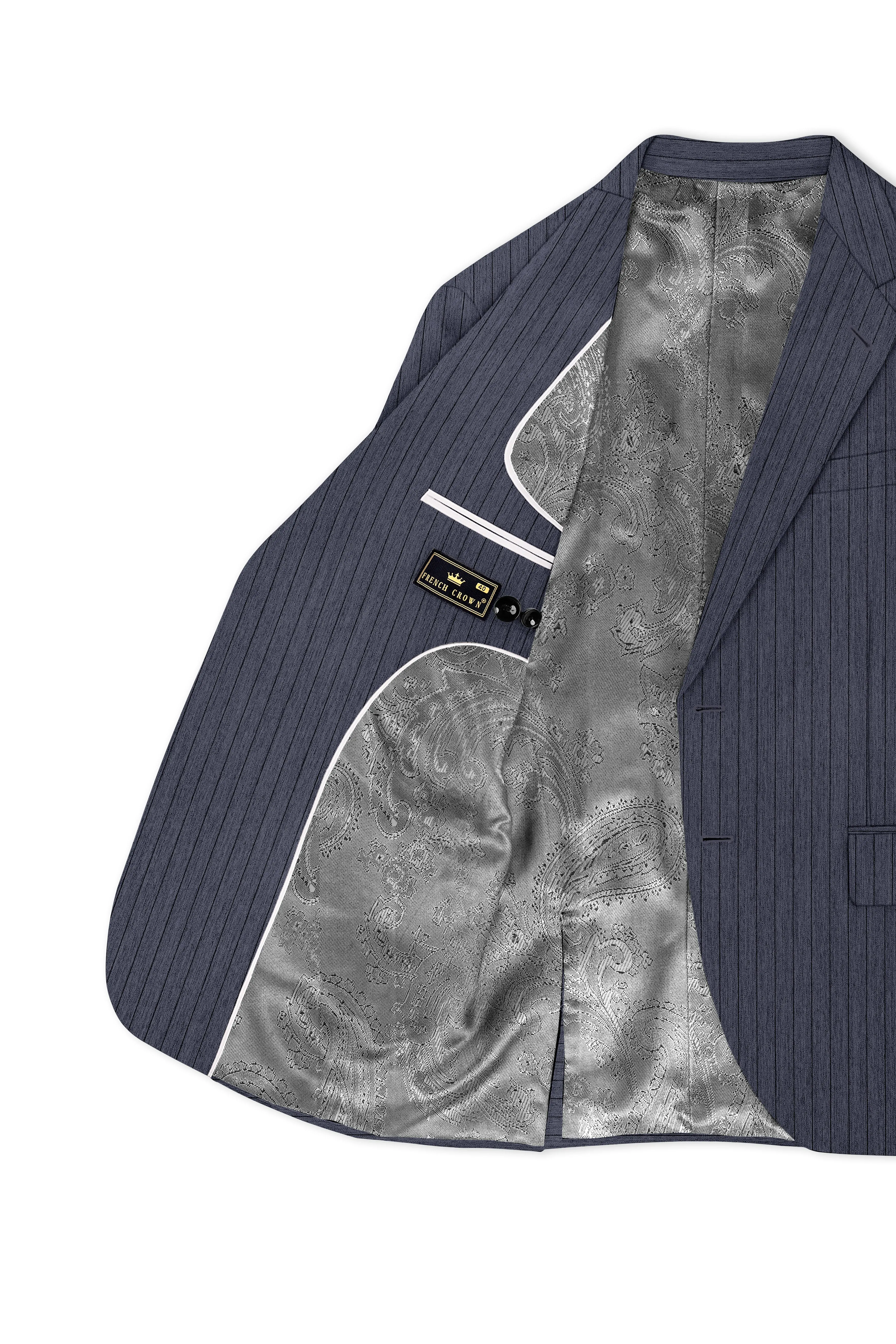 Azurion-Ninja Blue Pin Striped Wool Rich Slight Stretch Single Breasted Blazer sold by French Crown product image thumbnail 5