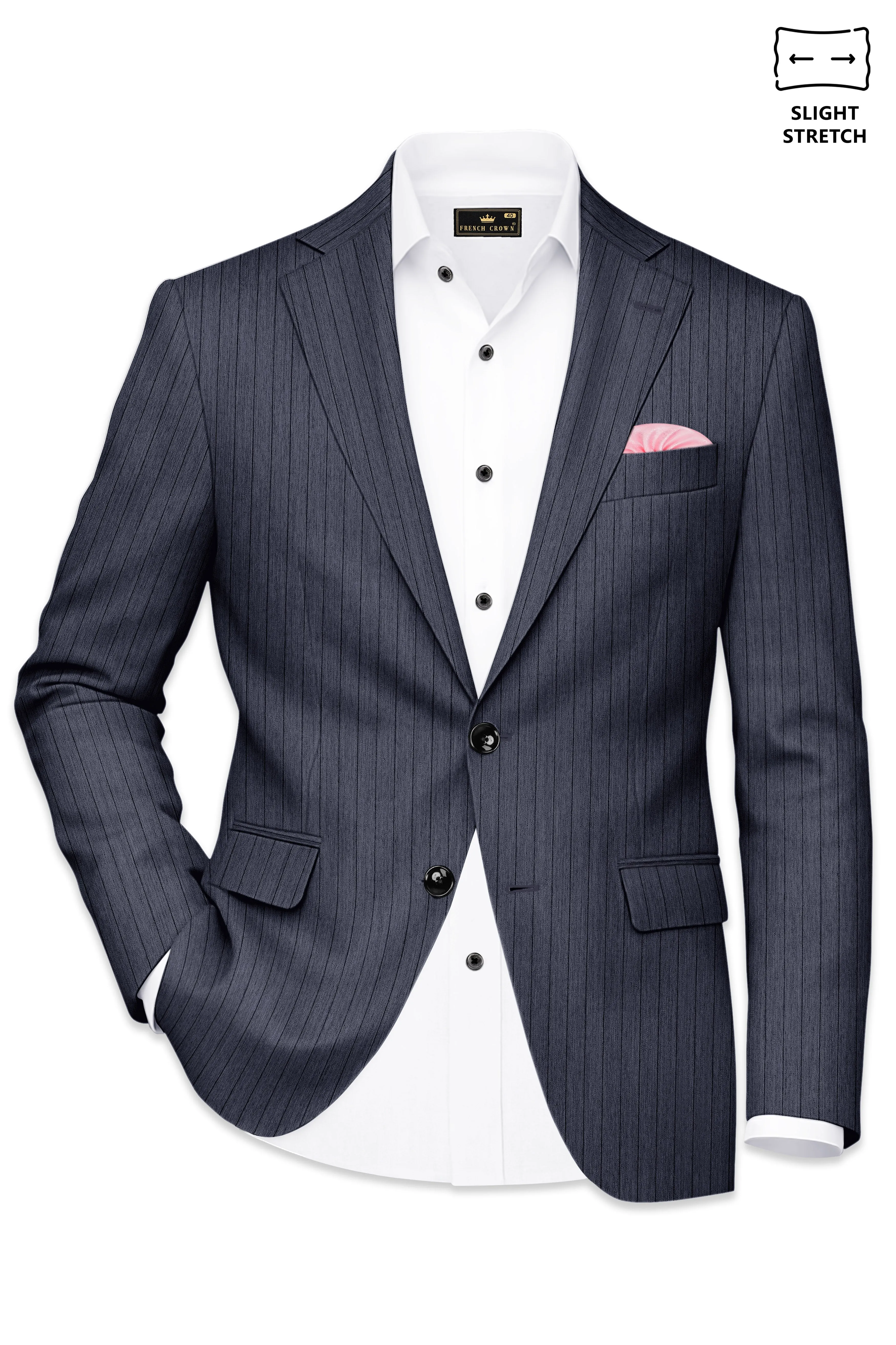 Azurion-Ninja Blue Pin Striped Wool Rich Slight Stretch Single Breasted Blazer sold by French Crown product image thumbnail 2