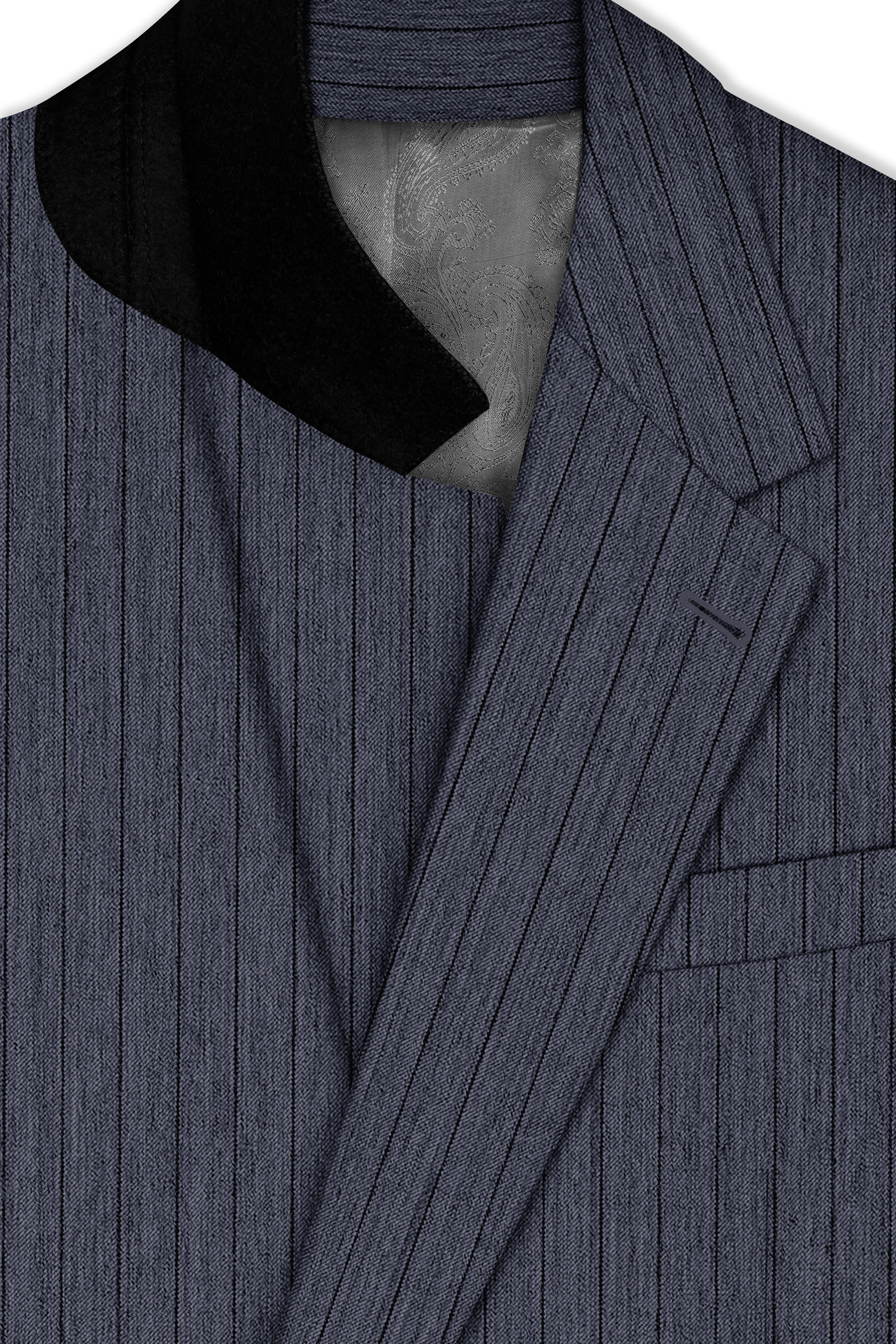 Azurion-Ninja Blue Pin Striped Wool Rich Slight Stretch Single Breasted Blazer sold by French Crown product image thumbnail 4
