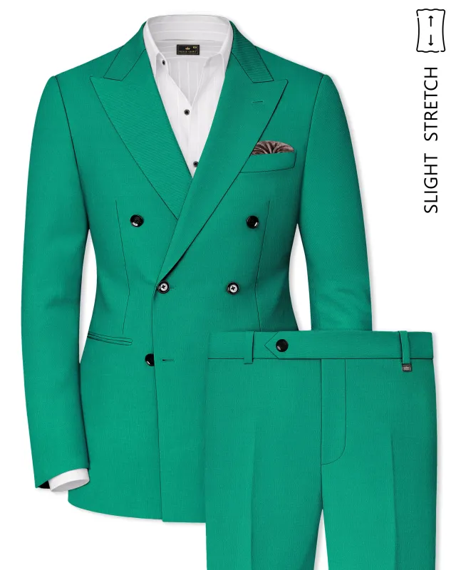 Emerald-Tropical Green Wool Rich Slight Stretch Double Breasted Suit made by French Crown