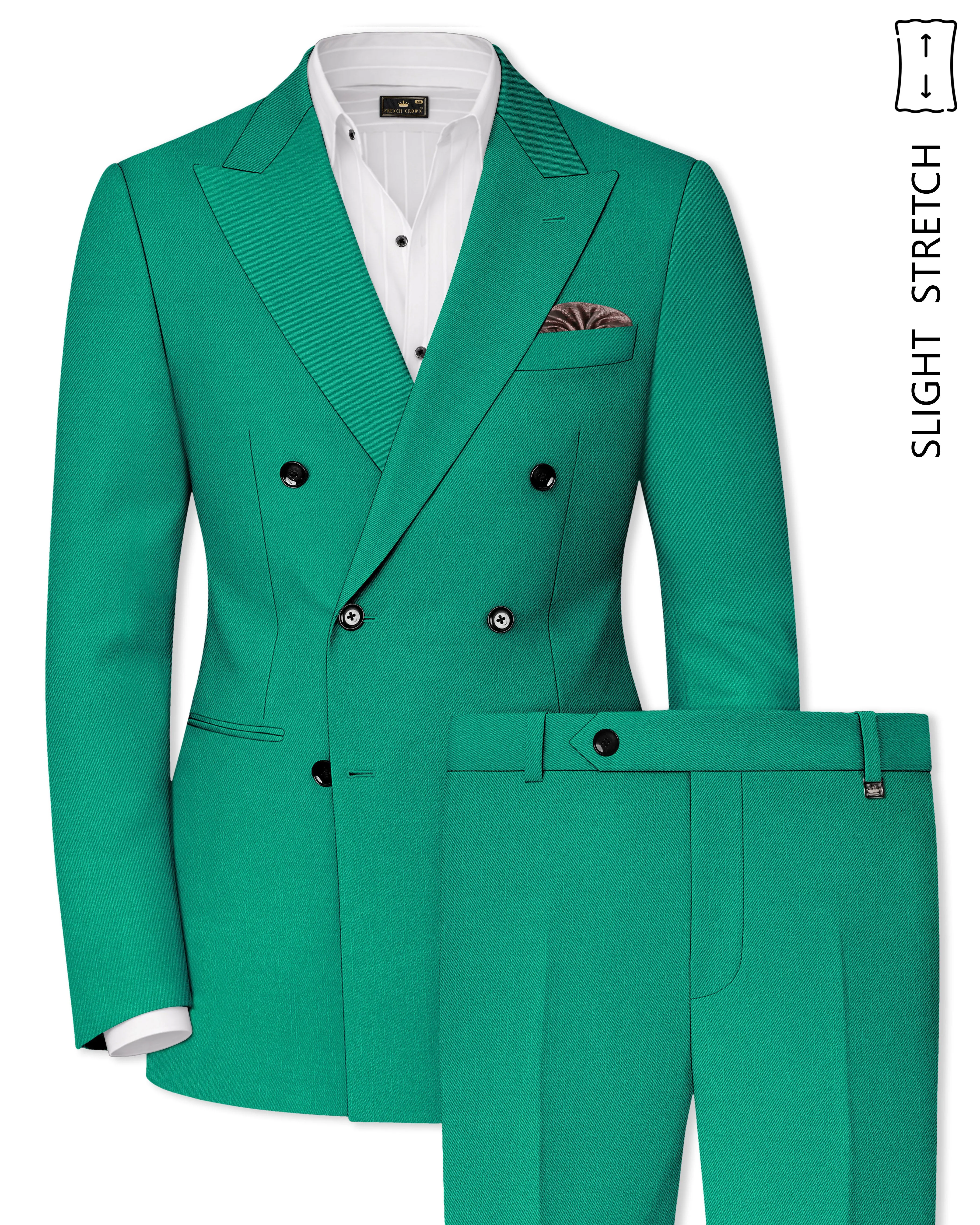 Emerald-Tropical Green Wool Rich Slight Stretch Double Breasted Suit sold by French Crown