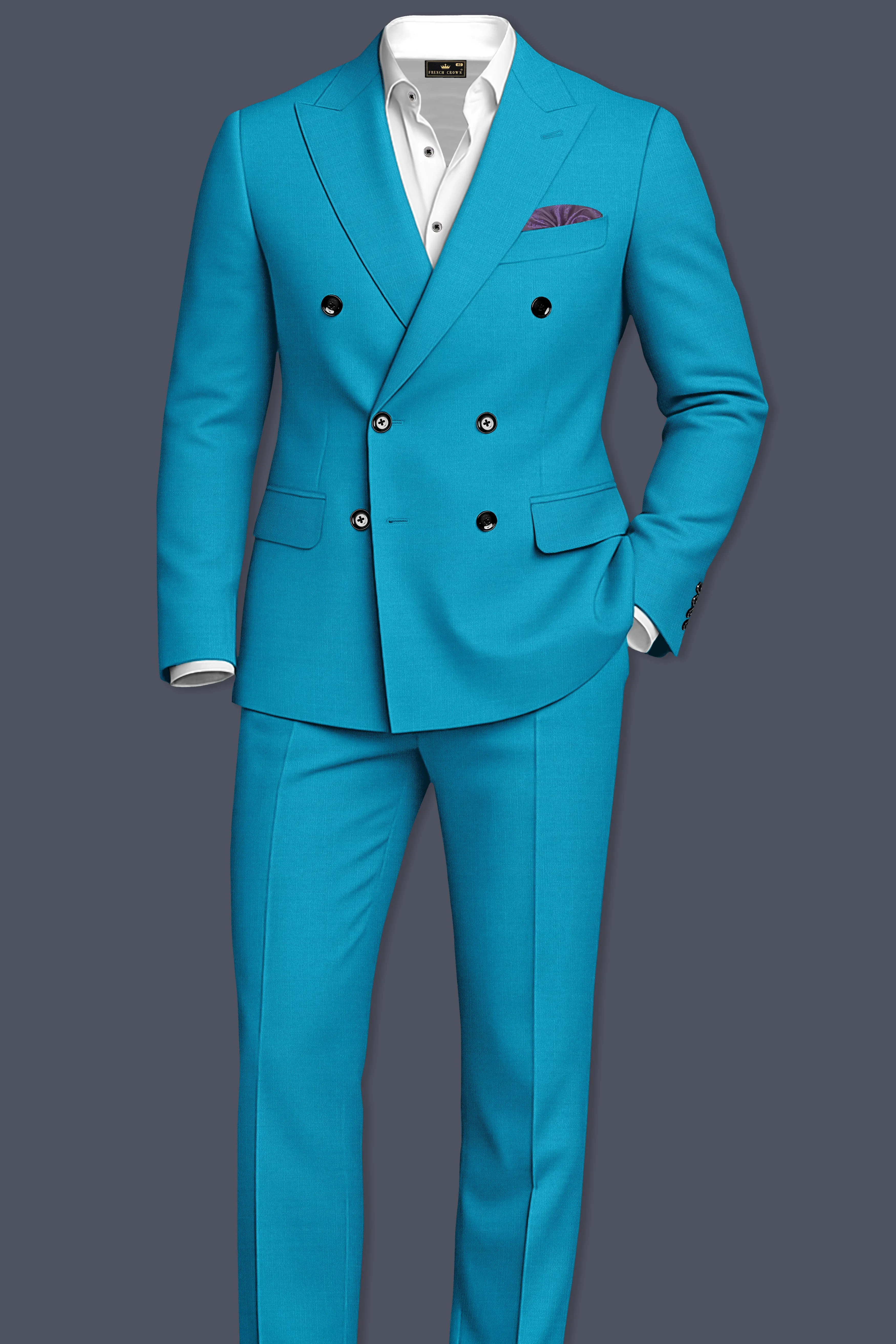 Atlantic-Bondi Blue Wool Rich Slight Stretch Double Breasted Suit sold by French Crown product image thumbnail 4