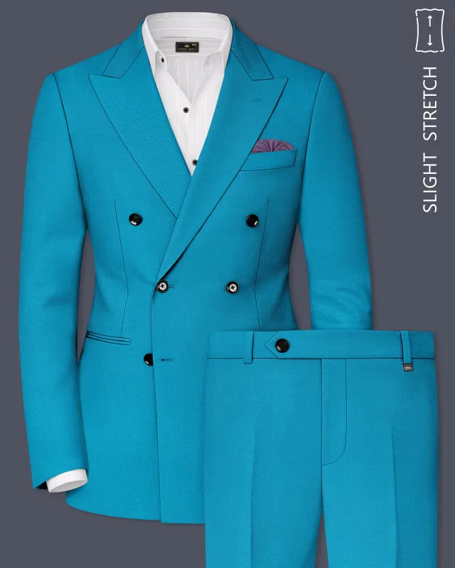 Atlantic-Bondi Blue Wool Rich Slight Stretch Double Breasted Suit made by French Crown