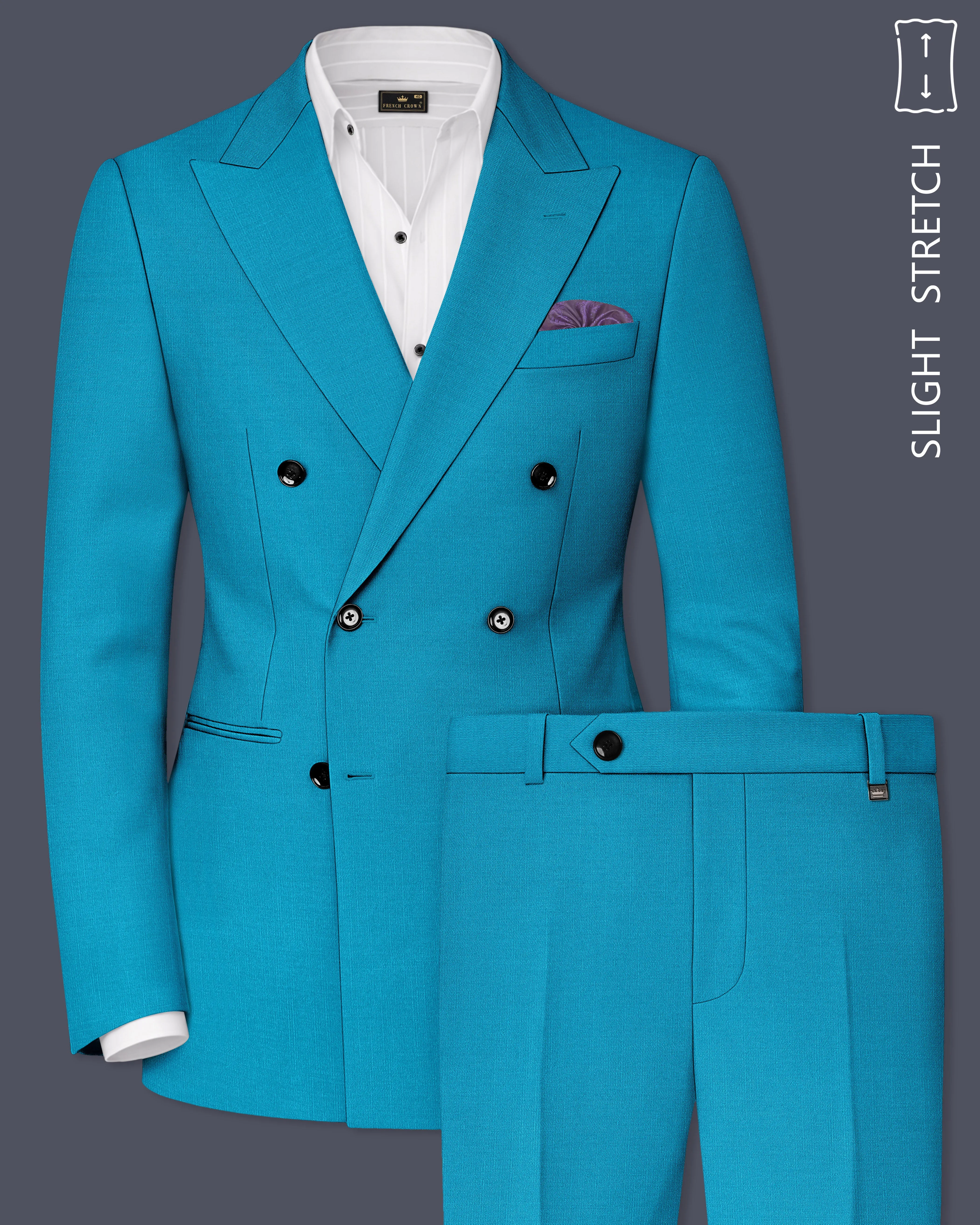 Atlantic-Bondi Blue Wool Rich Slight Stretch Double Breasted Suit sold by French Crown