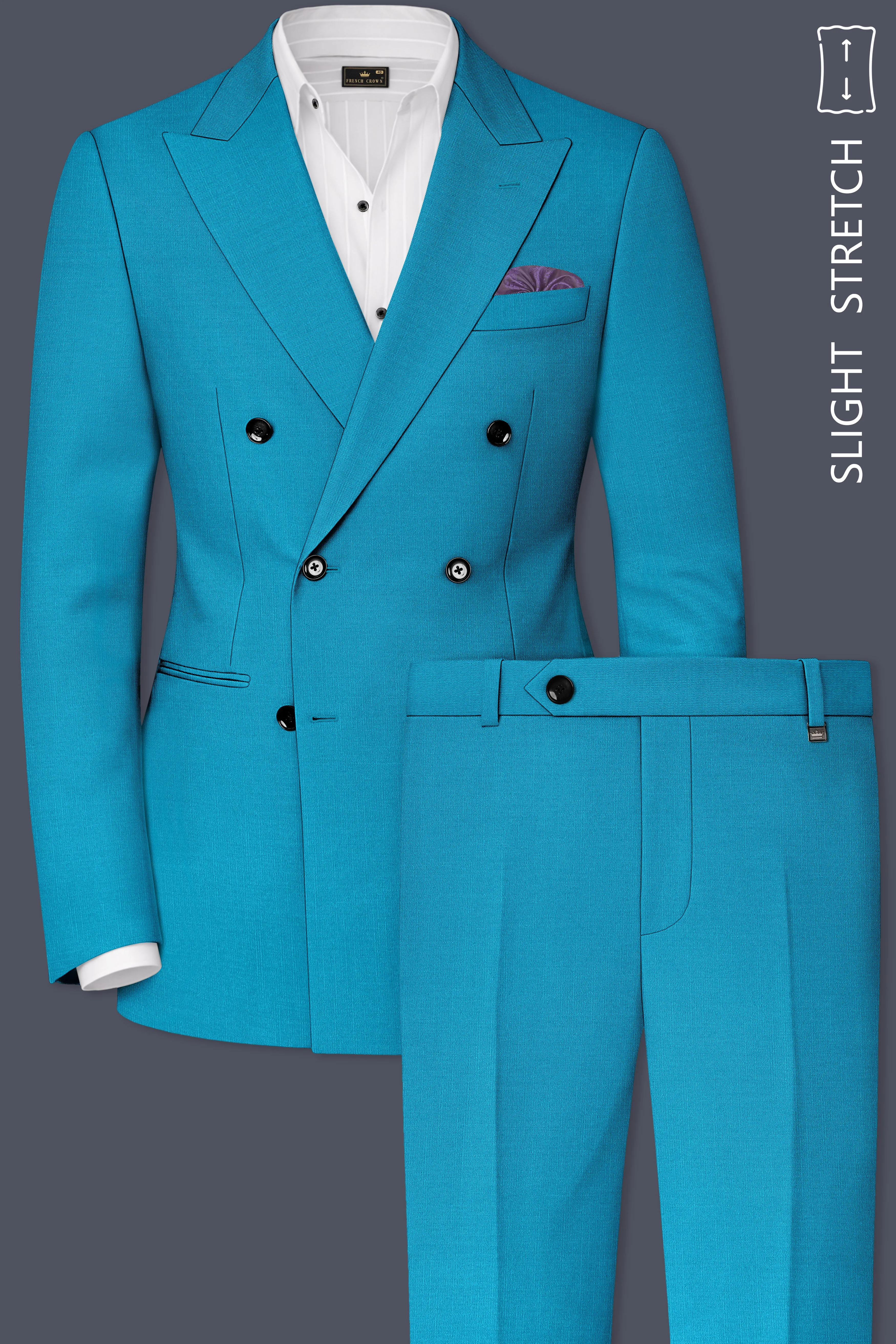 Atlantic-Bondi Blue Wool Rich Slight Stretch Double Breasted Suit sold by French Crown product image thumbnail 2