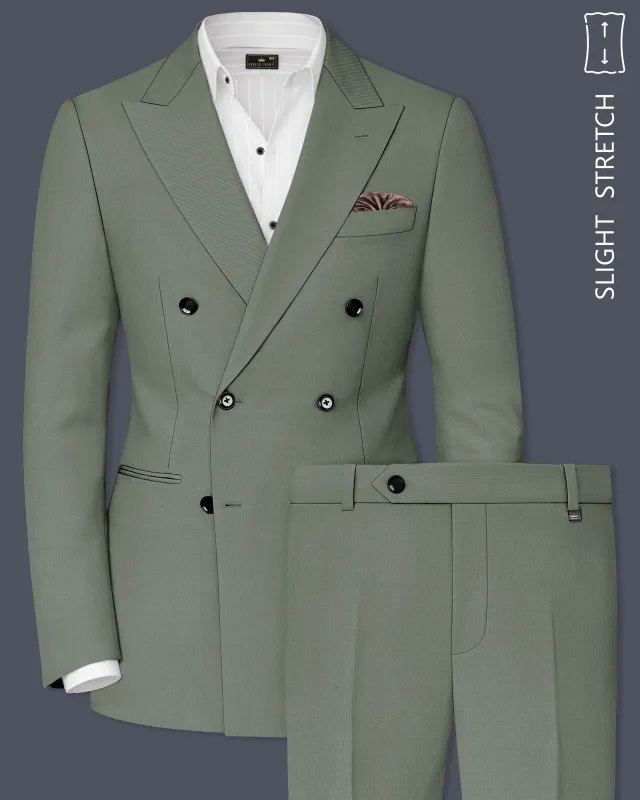 Sage-Smokey Green Wool Rich Slight Stretch Double Breasted Suit made by French Crown