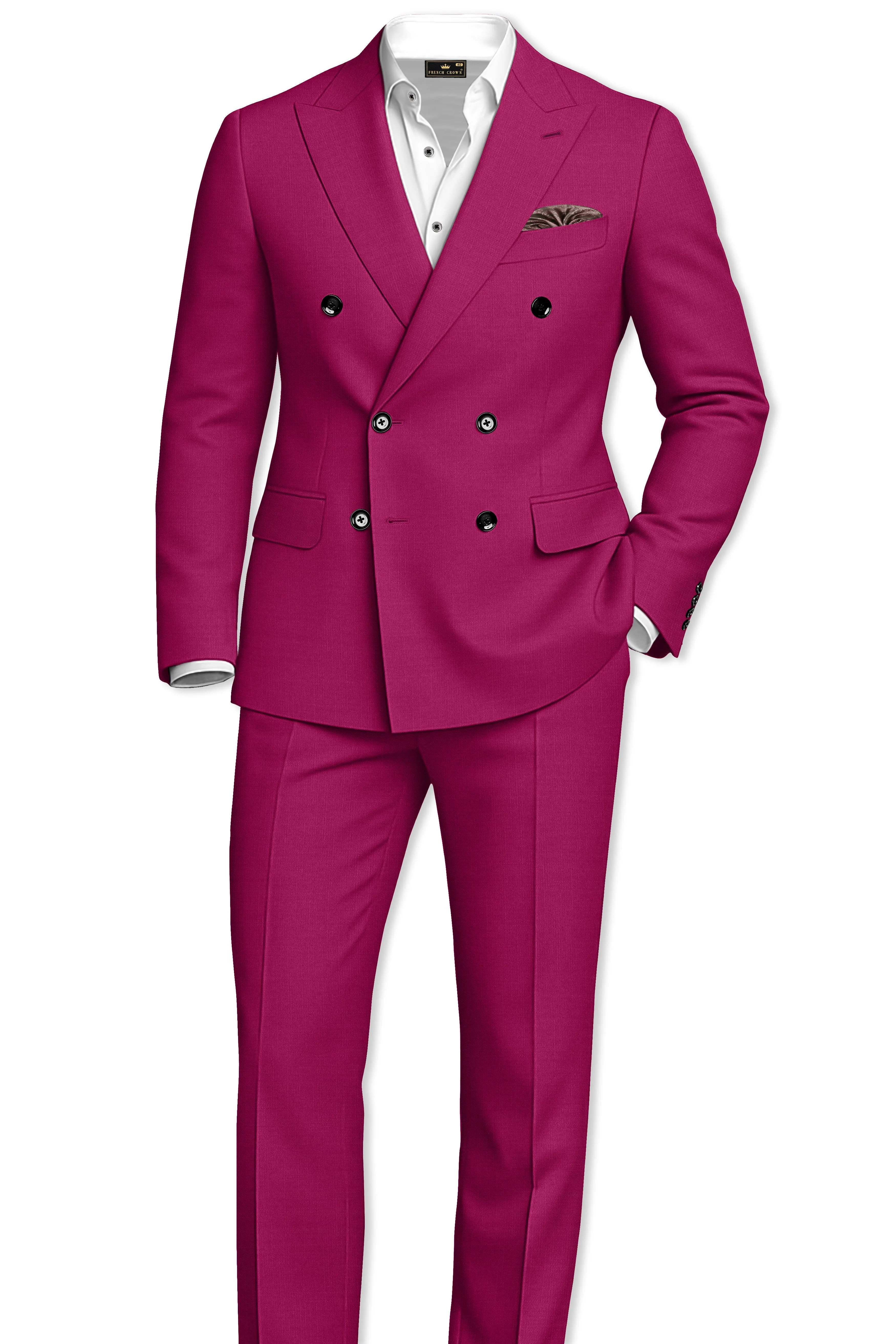 Orchid-Mulberry Pink Wool Rich Slight Stretch Double Breasted Suit sold by French Crown product image thumbnail 4