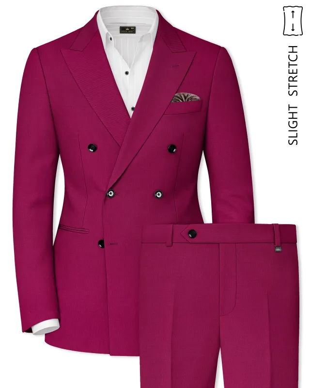 Orchid-Mulberry Pink Wool Rich Slight Stretch Double Breasted Suit made by French Crown